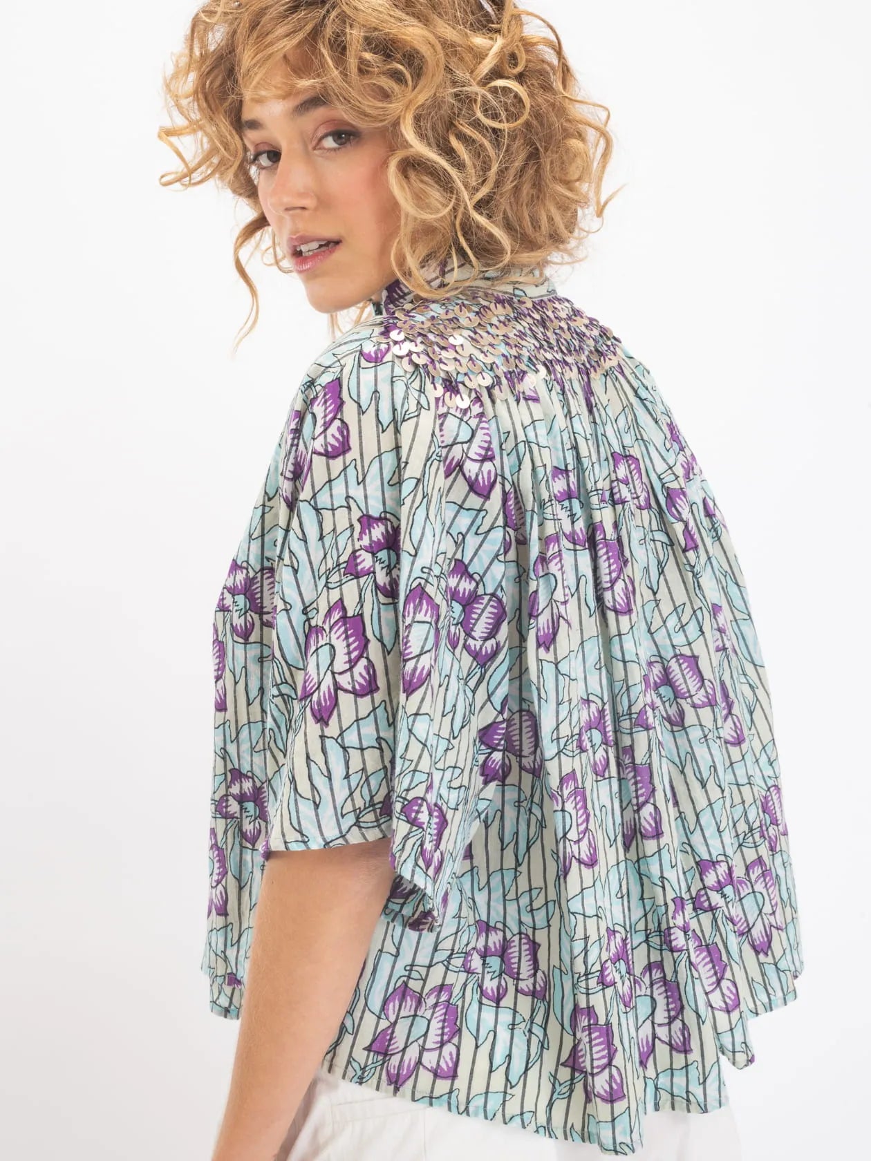 BLOUSE BLEUE SEQUINS