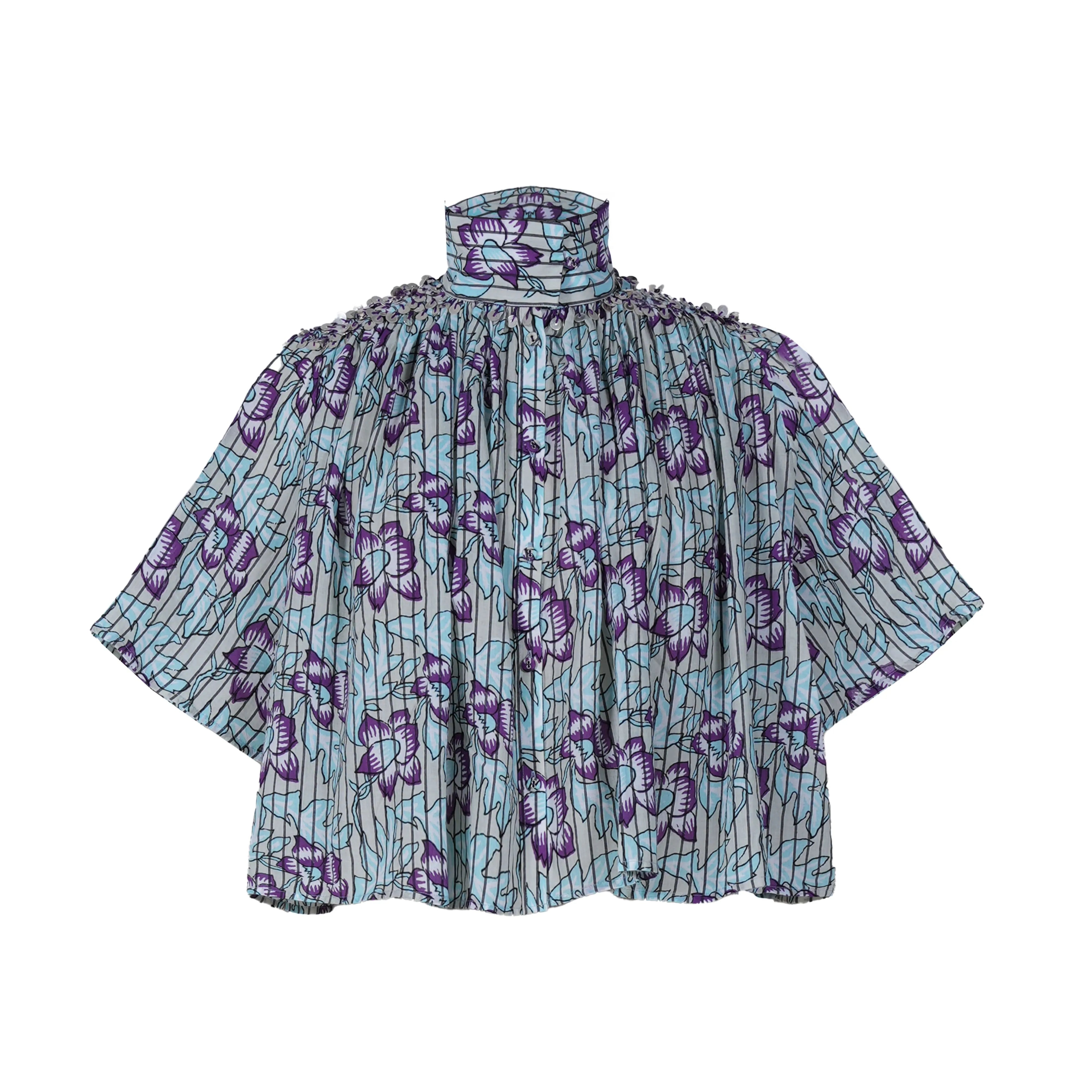 BLOUSE SEQUINS BLEUE MOTIFS