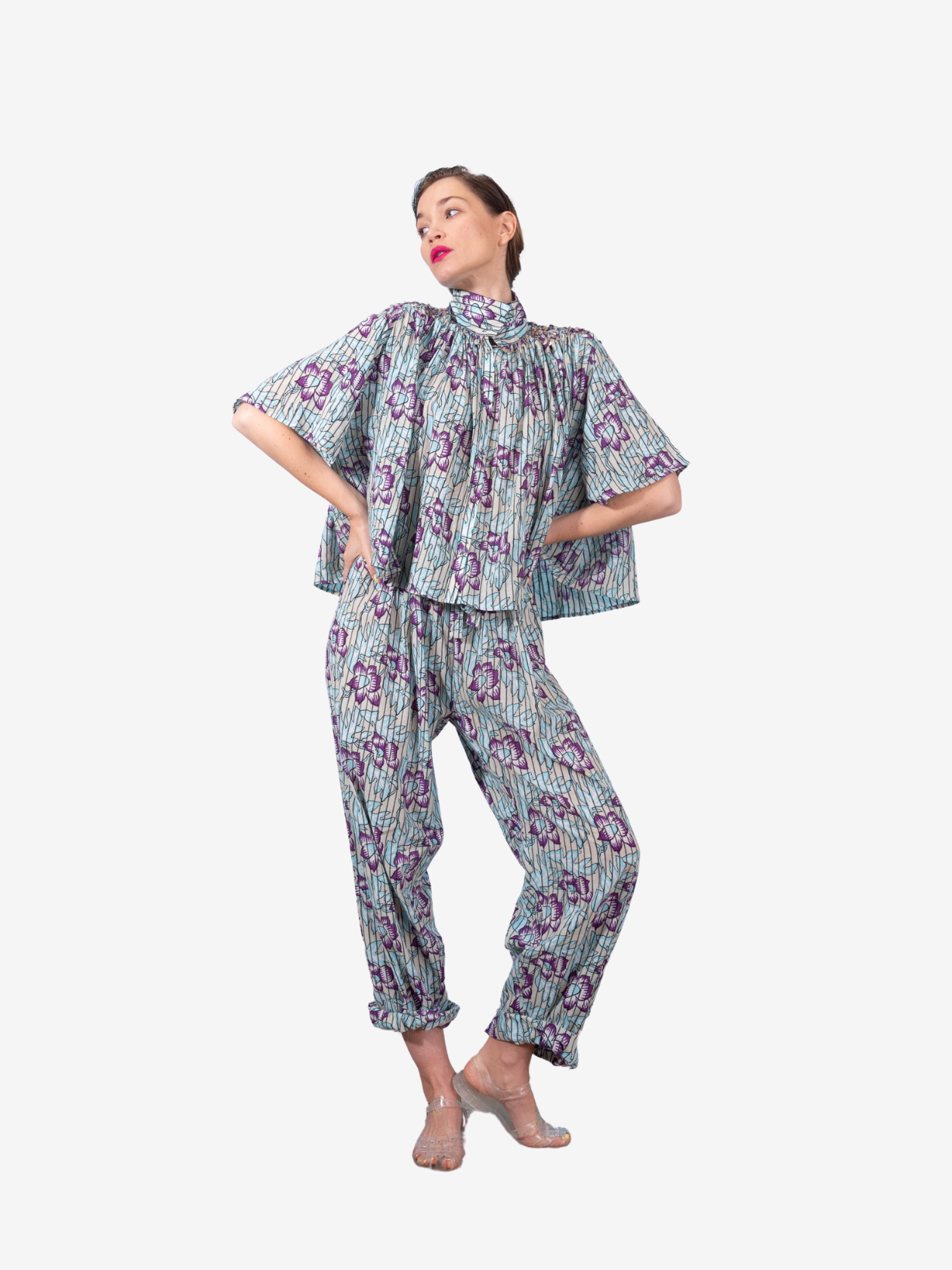 BHUMI blue tassel floral shirt