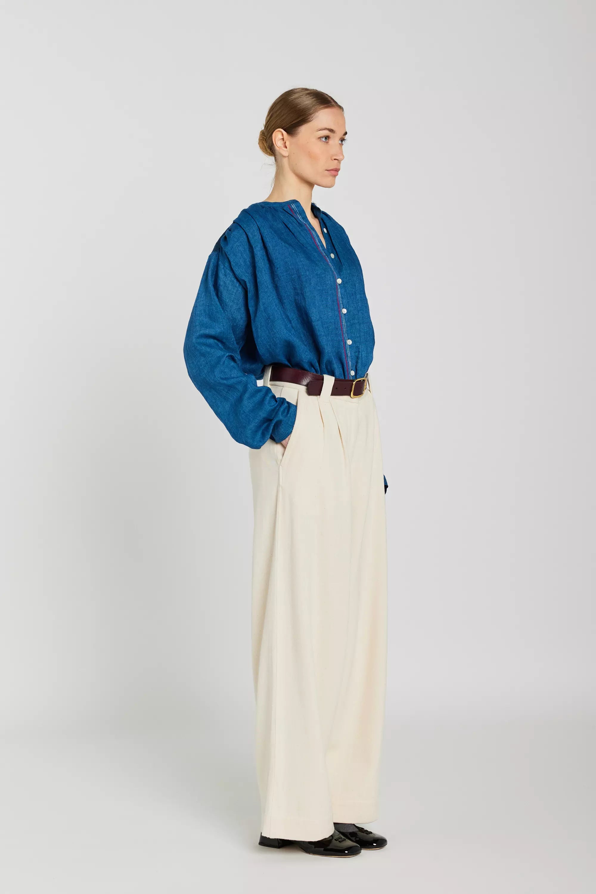 Chemise col mao bleue ABRIL