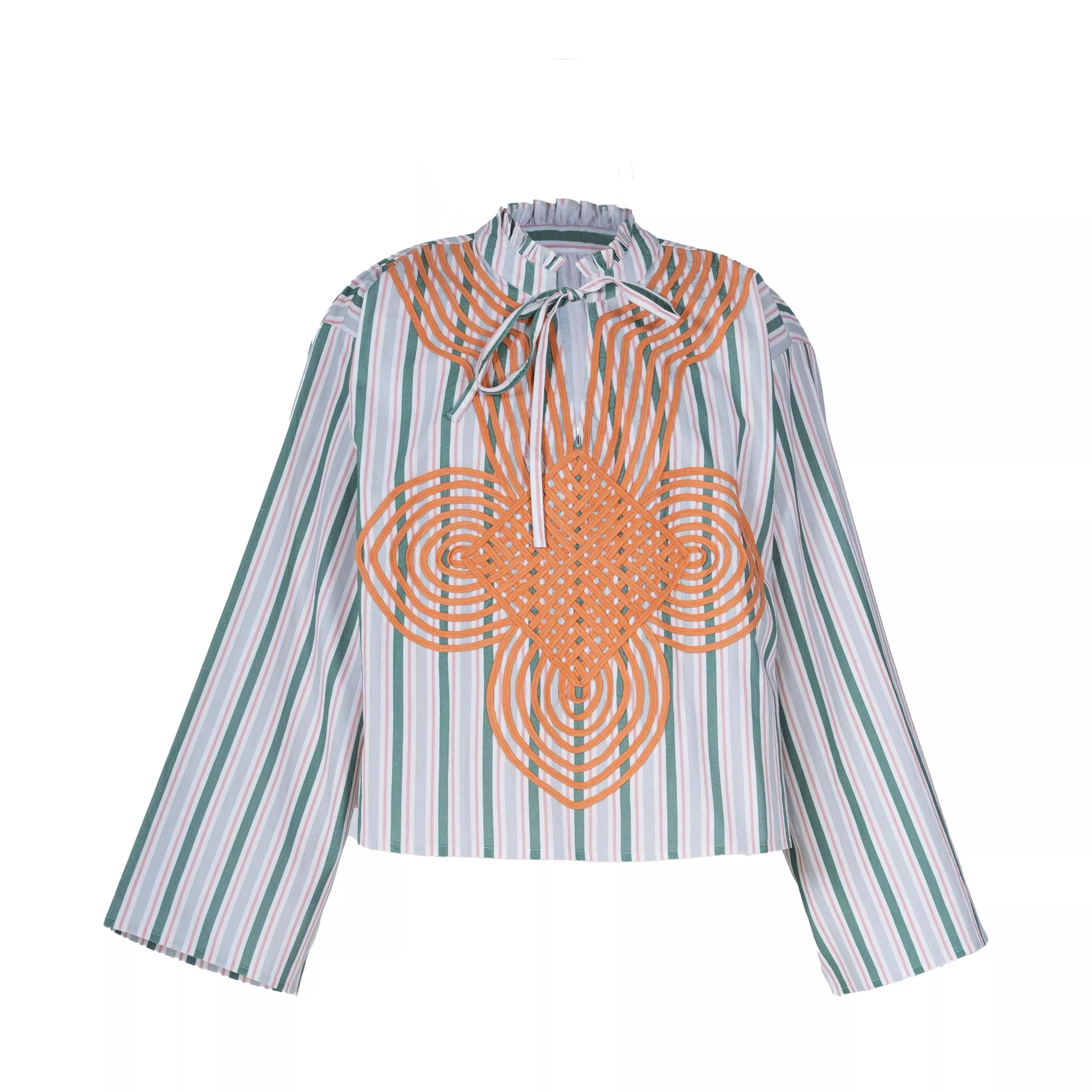 Blouse à rayures oranges brodée GANGA