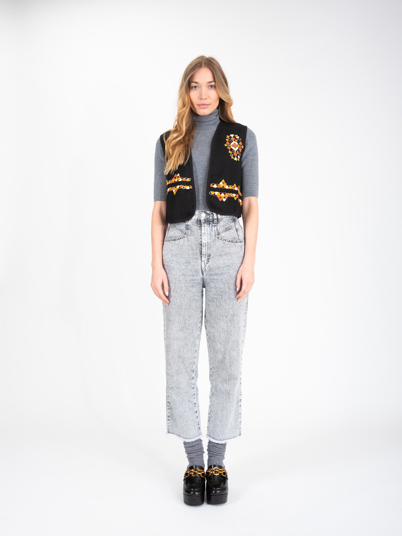 PLAYFUL embroidered black wool bolero