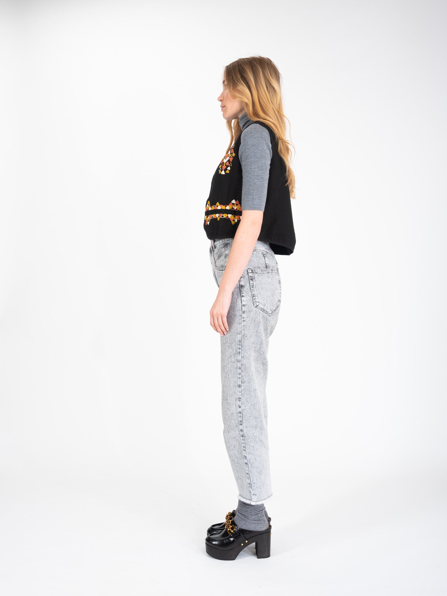 PLAYFUL embroidered black wool bolero