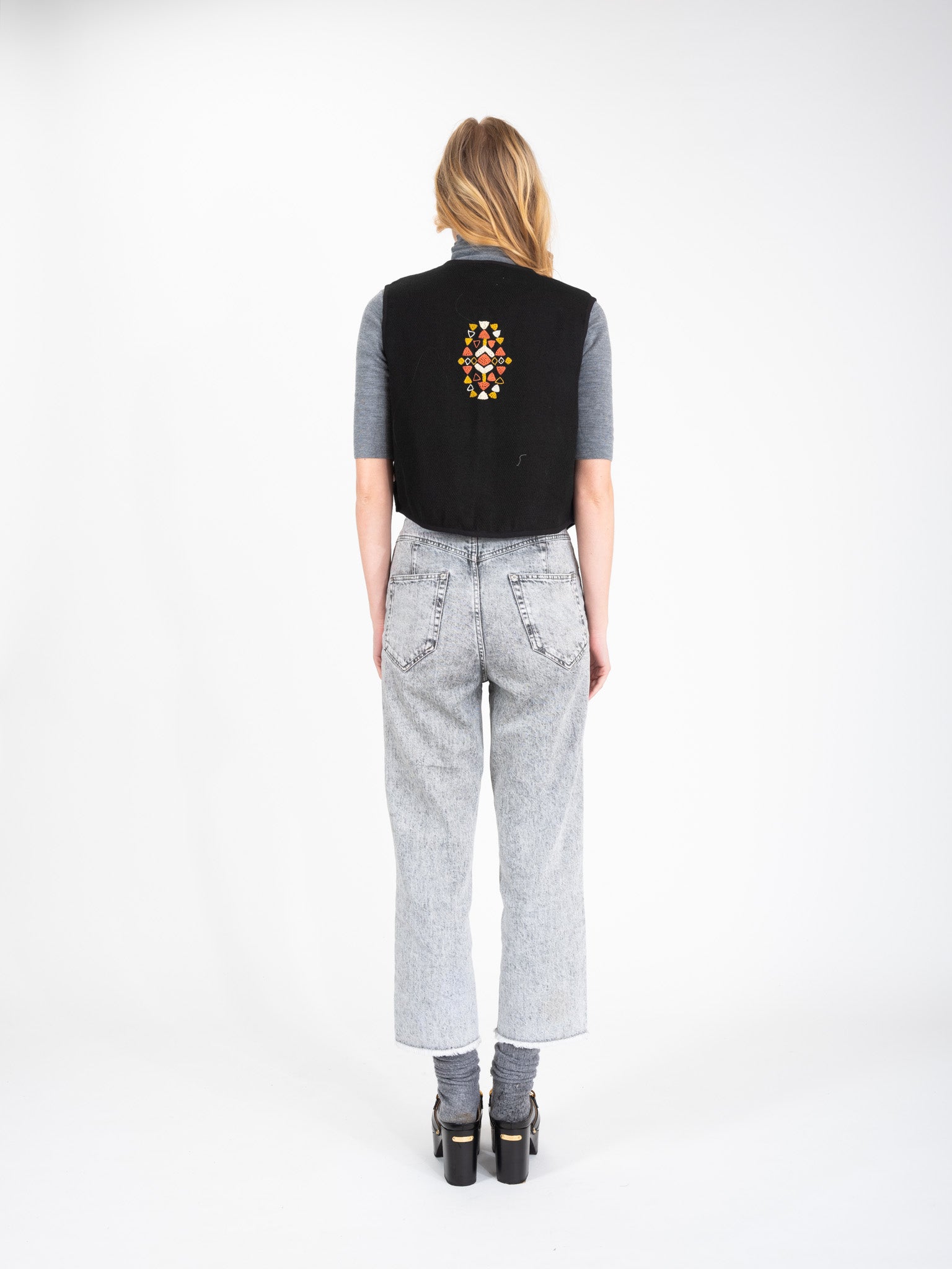 PLAYFUL embroidered black wool bolero