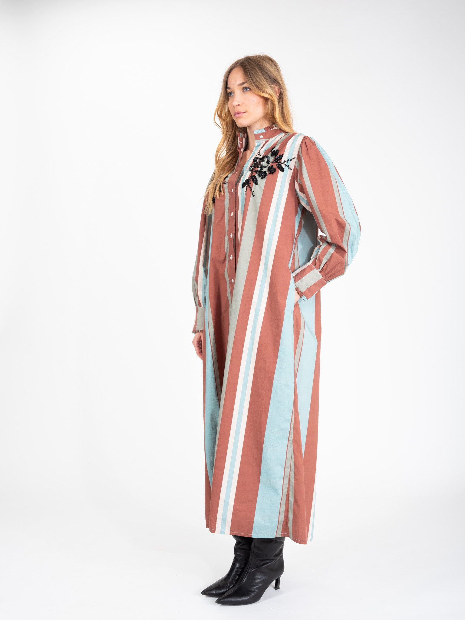 HAPPY Blue Striped Beaded Dress