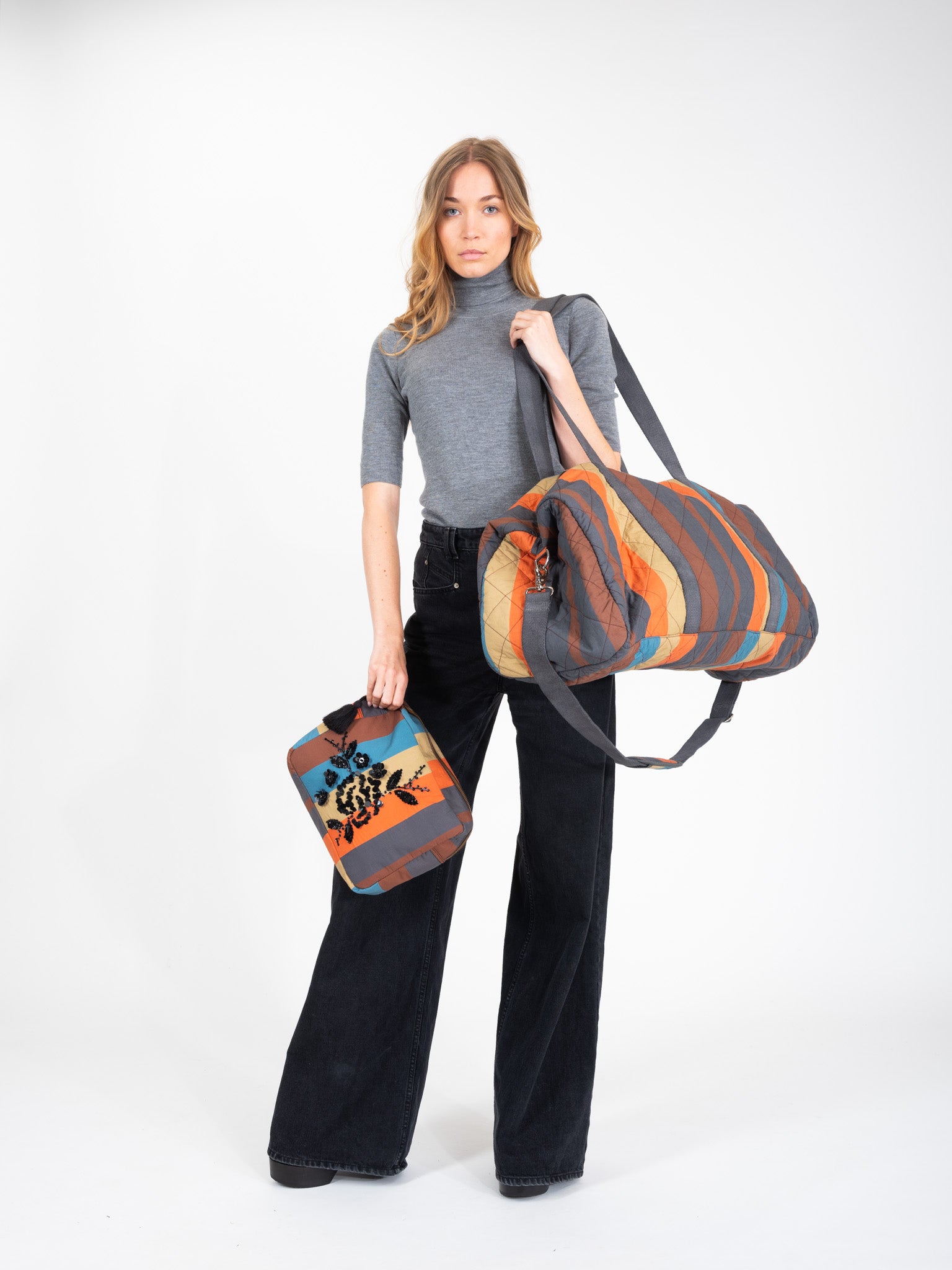 Striped travel bag sale