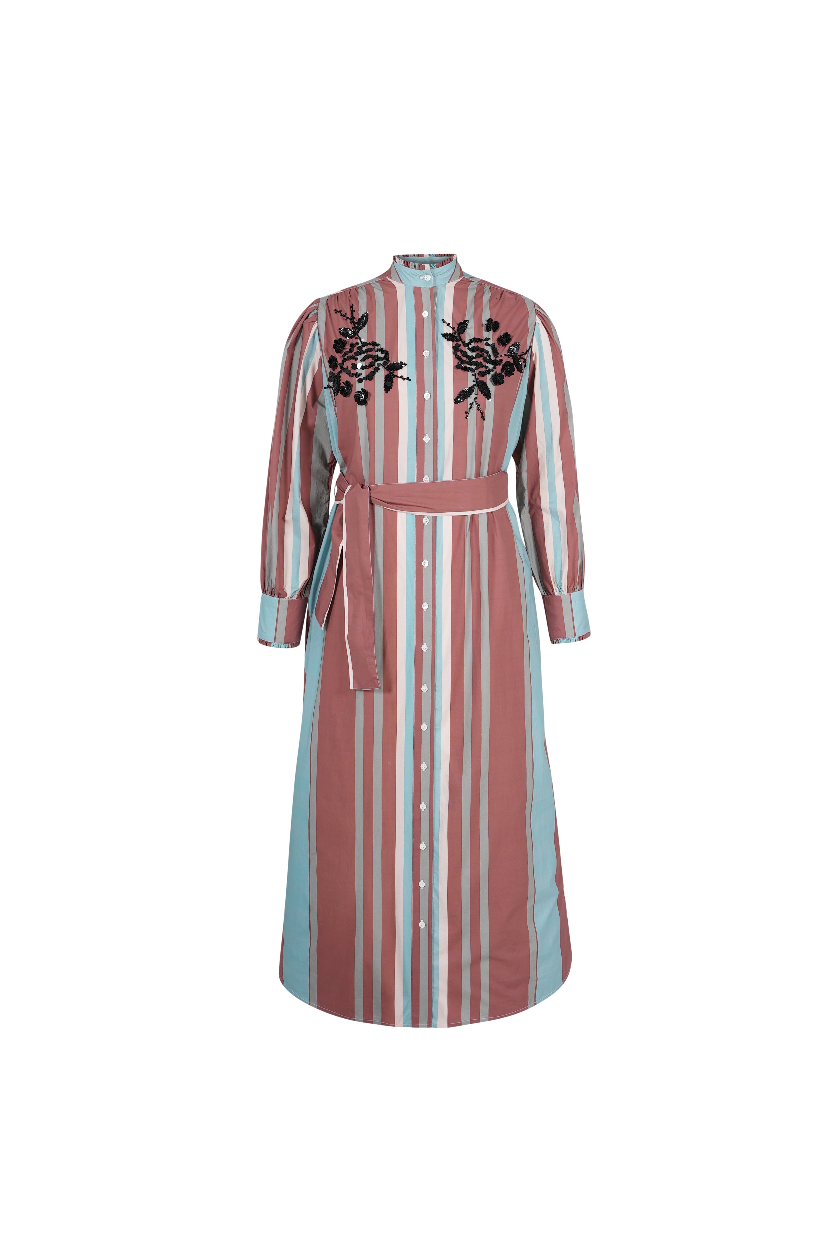HAPPY Blue Striped Beaded Dress