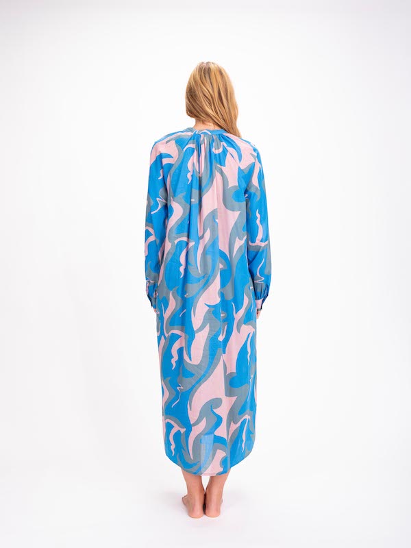 Robe longue imprimée bleu Sukka