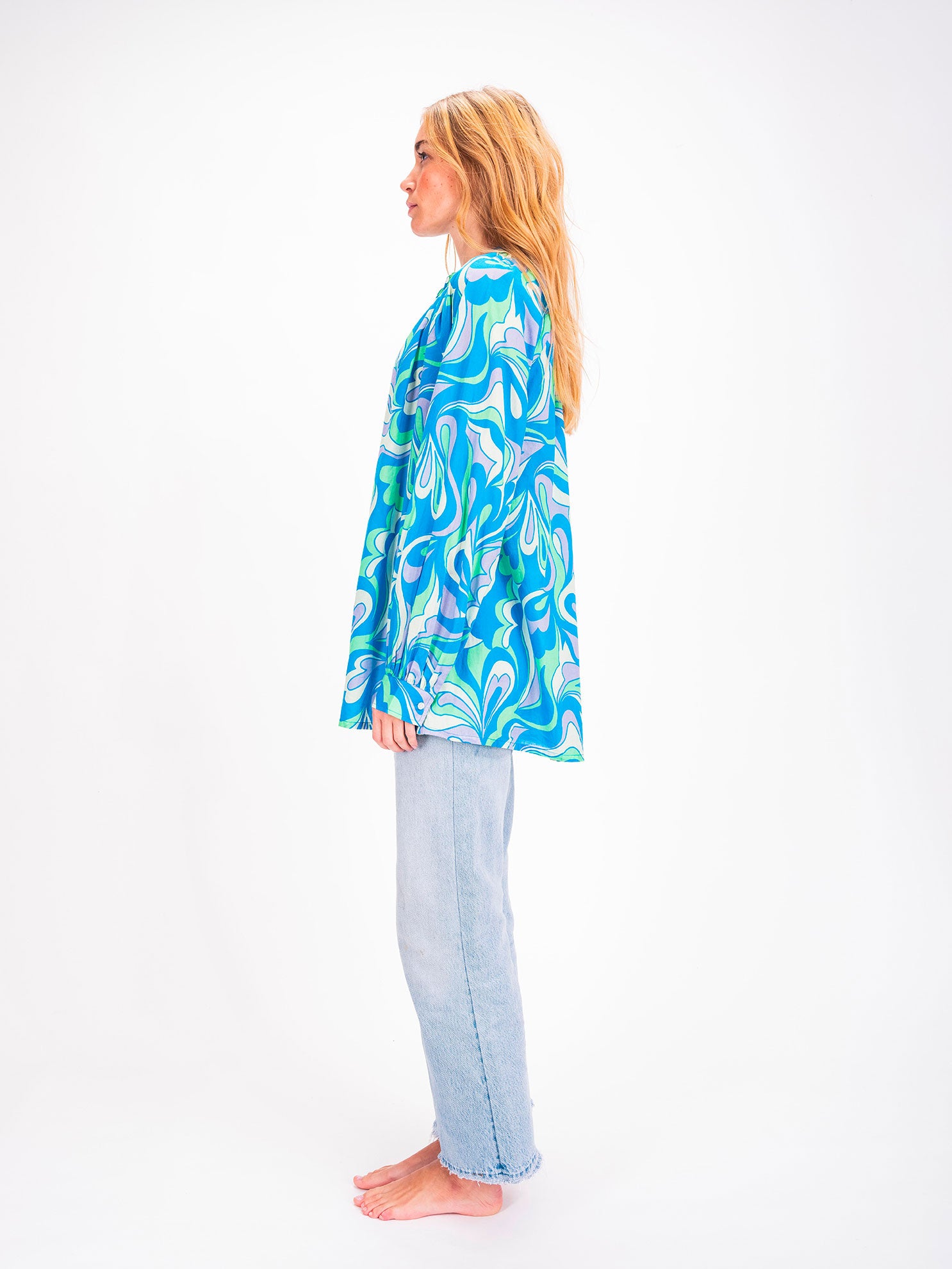 Blouse imprimée bleu Ikat