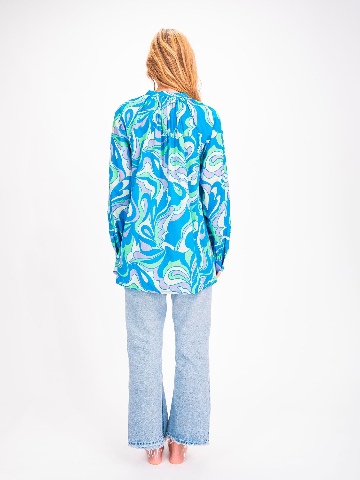 Blouse imprimée bleu Ikat