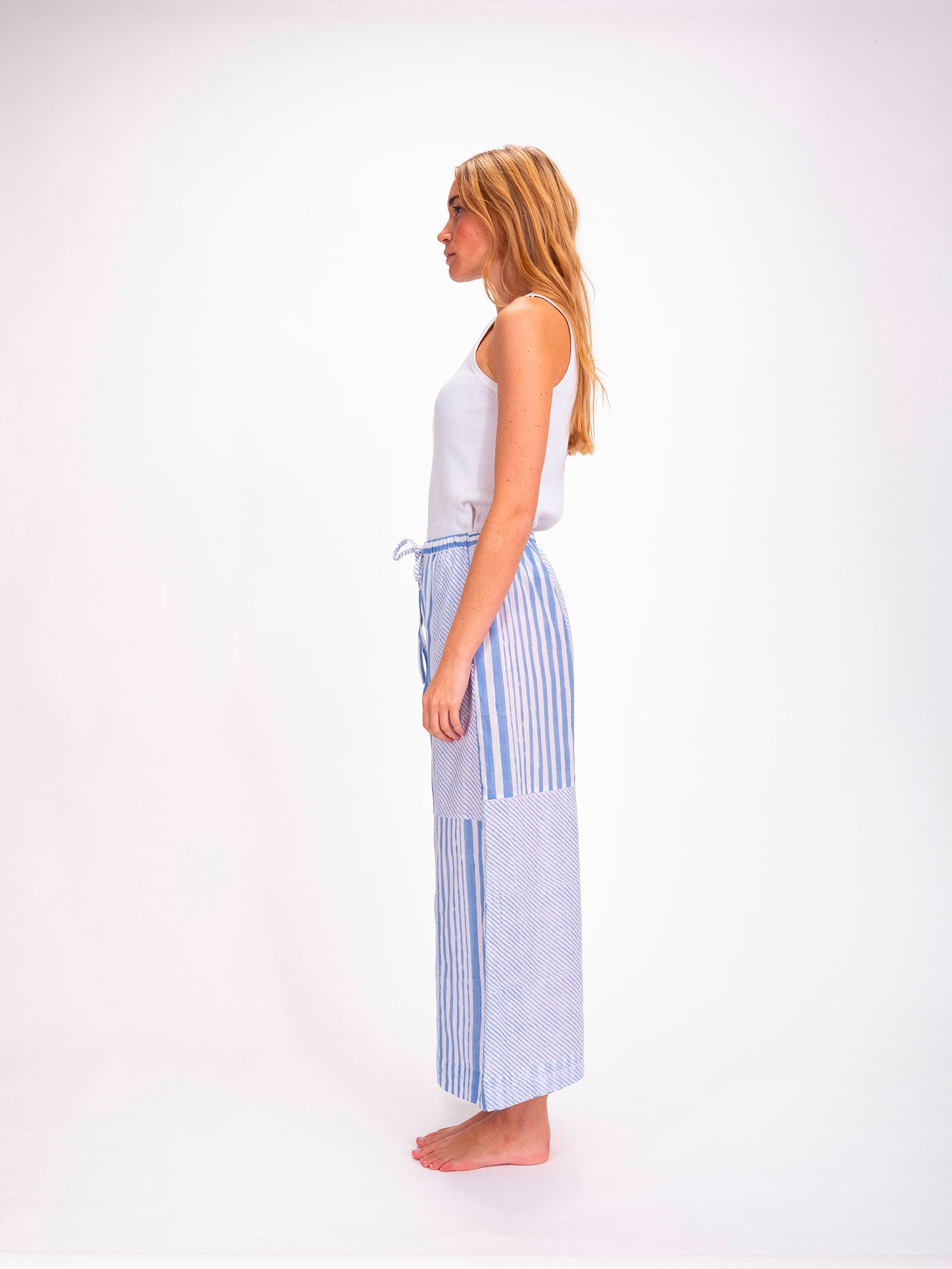 Pantalon à rayures bleues ou moutarde Shiva