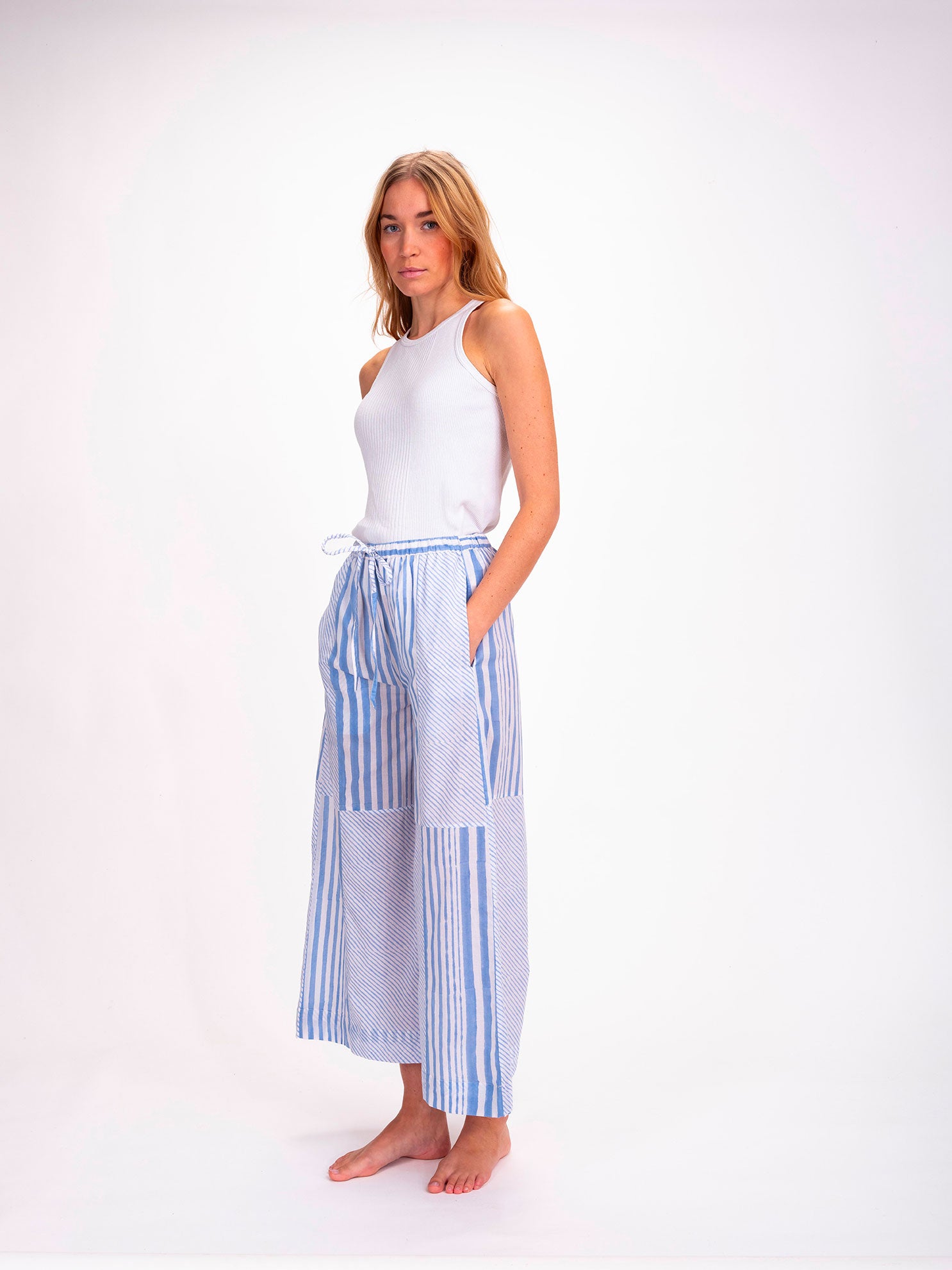 Pantalon à rayures bleues ou moutarde Shiva