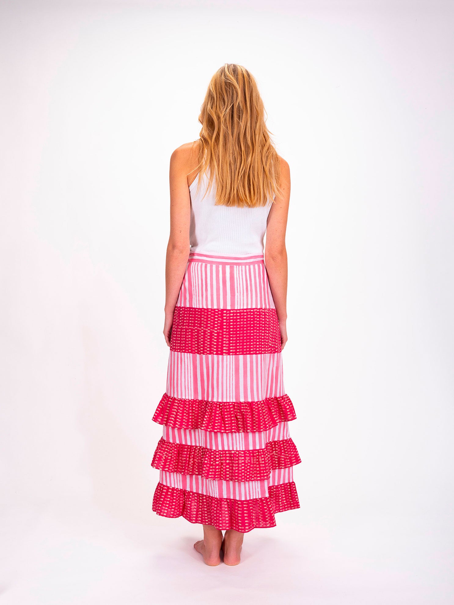 Shiva Pink Striped Long Skirt