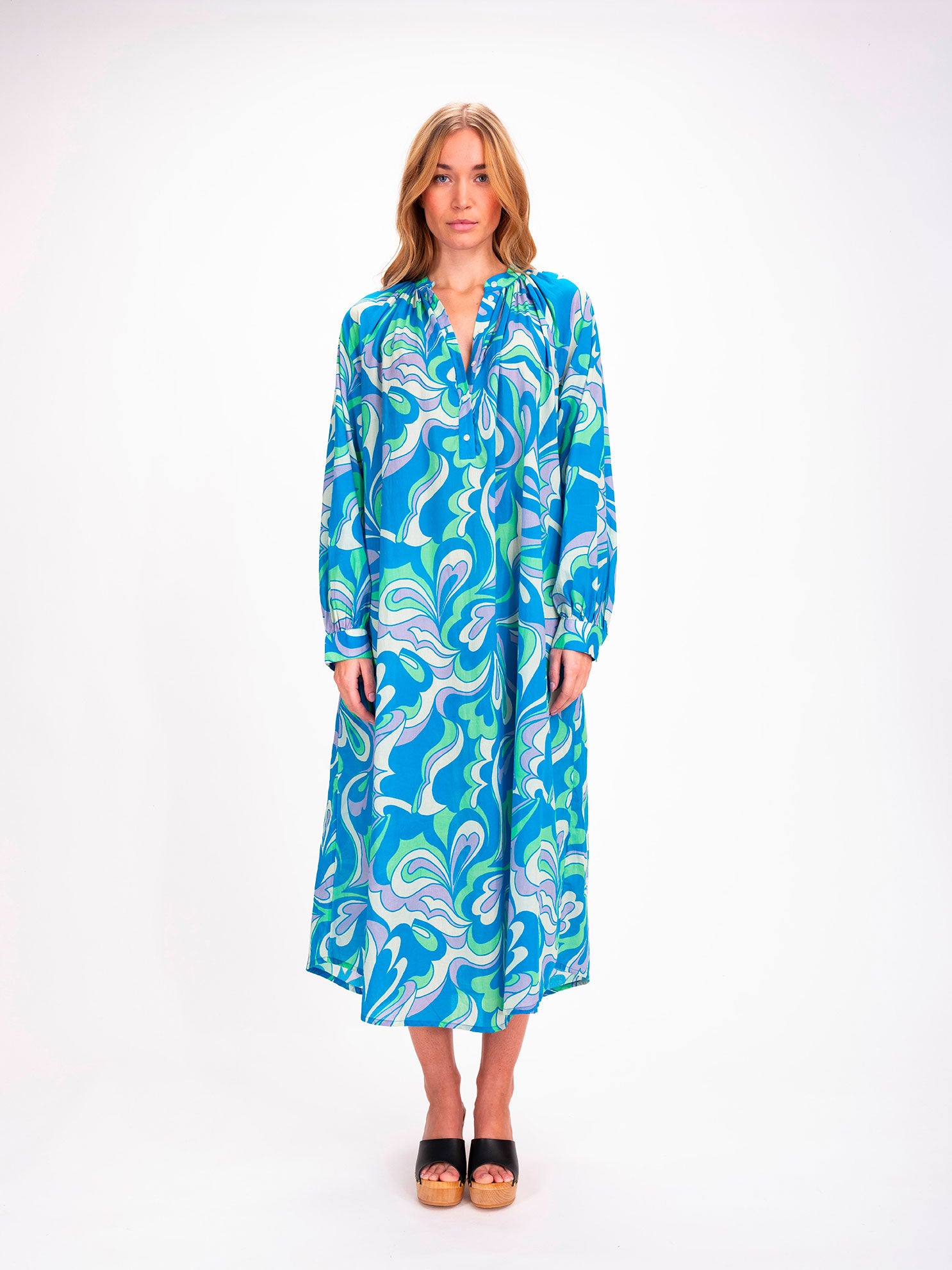 Robe longue imprimée bleu Ikat