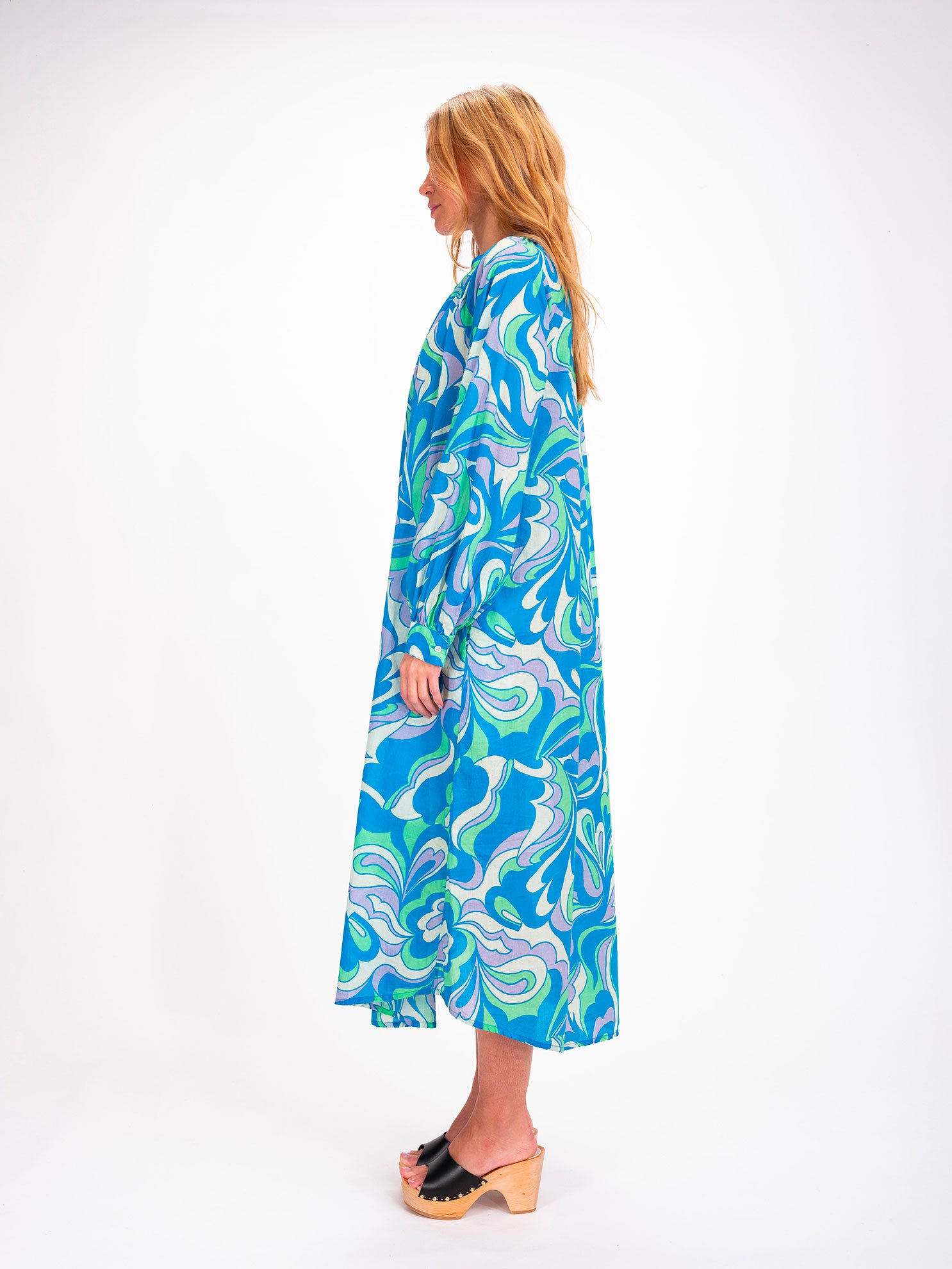 Robe longue imprimée bleu Ikat