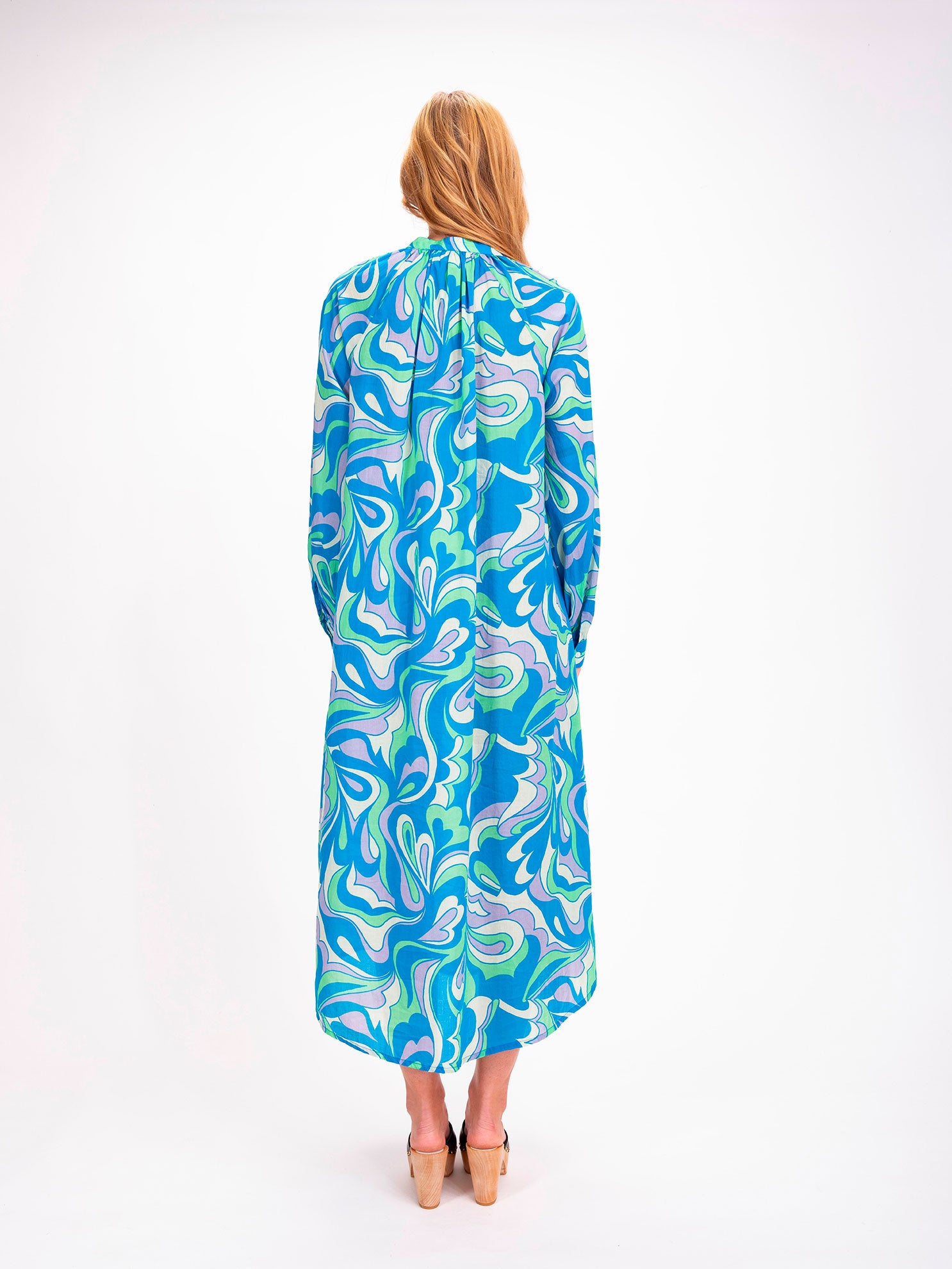 Robe longue imprimée bleu Ikat