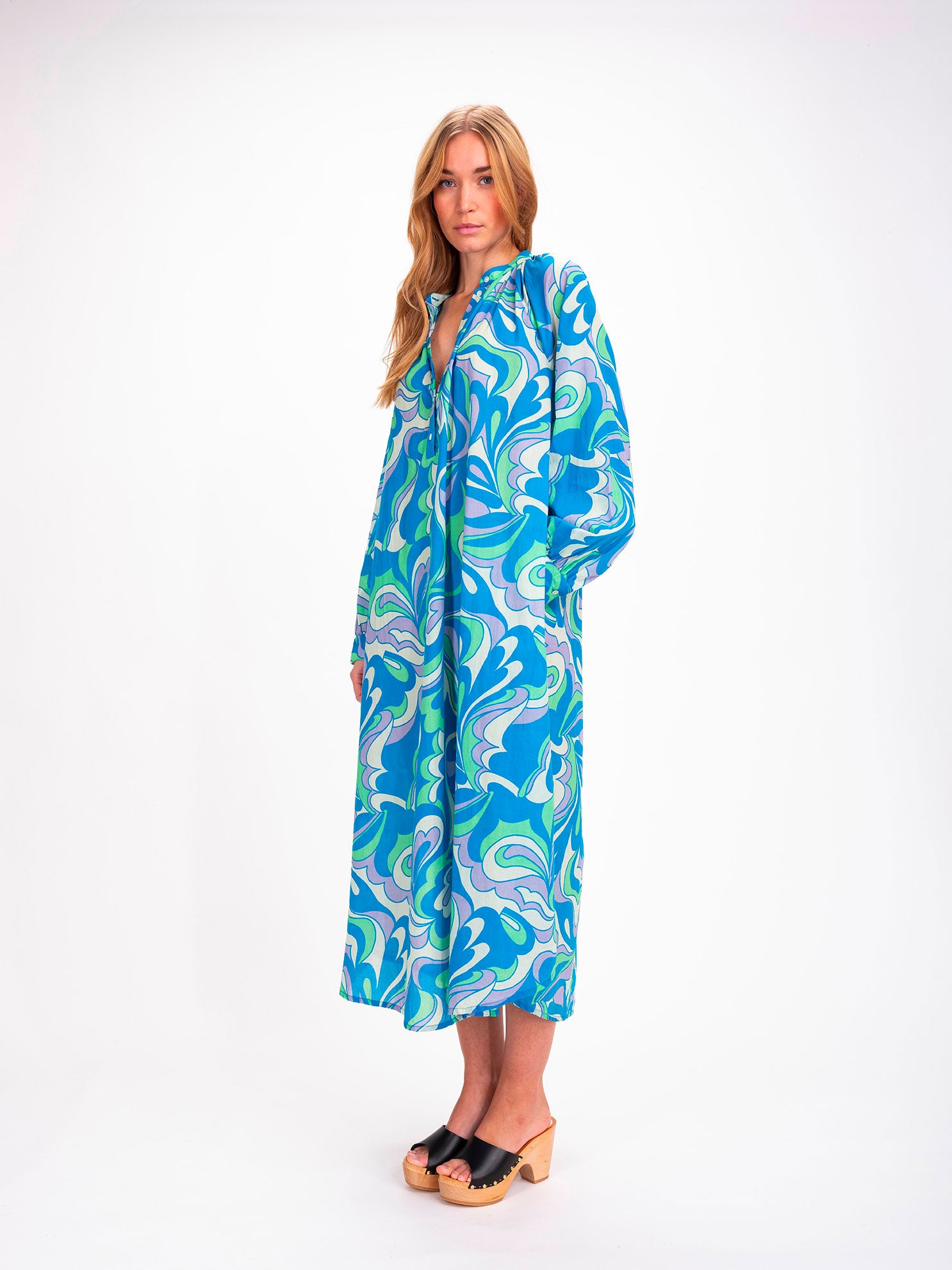 Robe longue imprimée bleu Ikat