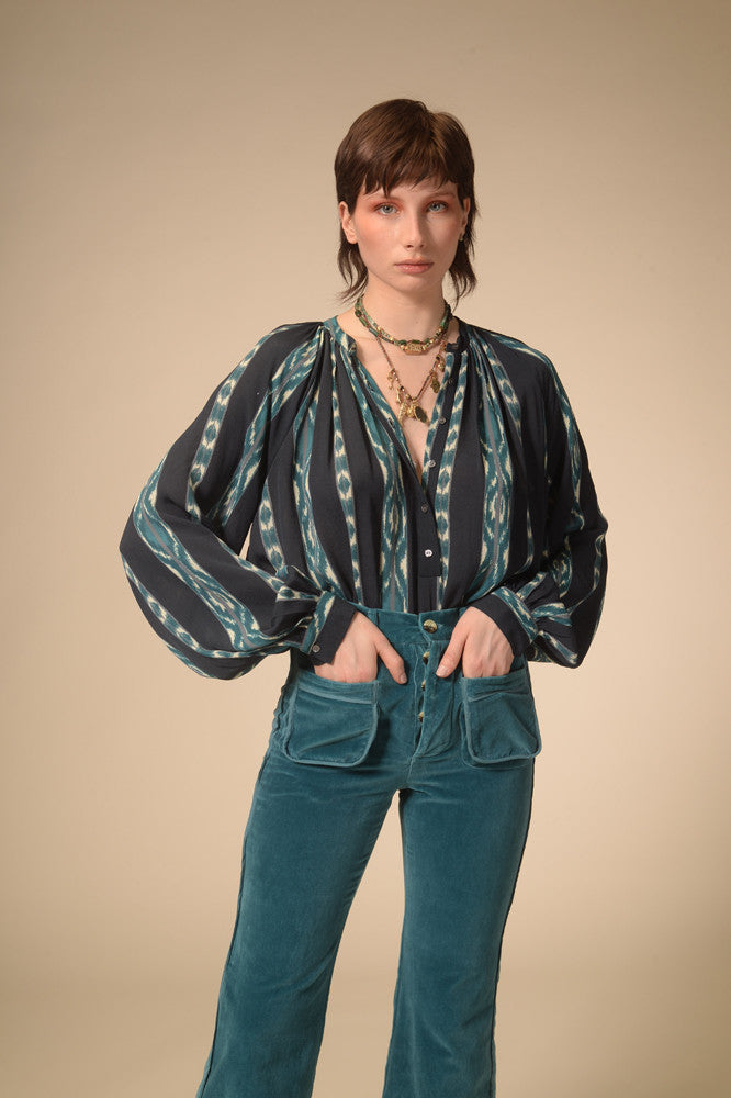 Blouse en viscose bleue imprimée Ida