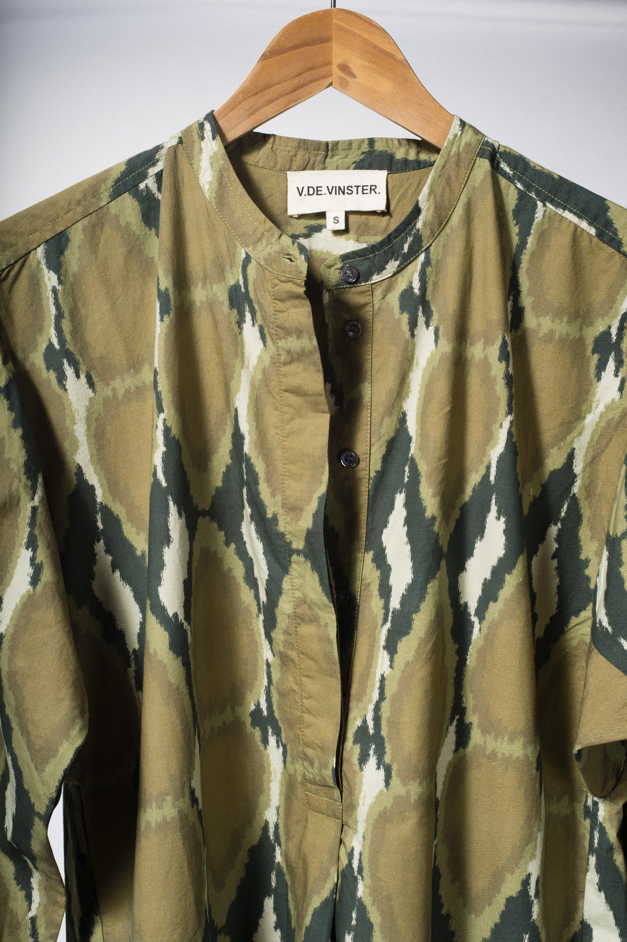 Khaki Ikat printed cotton dress