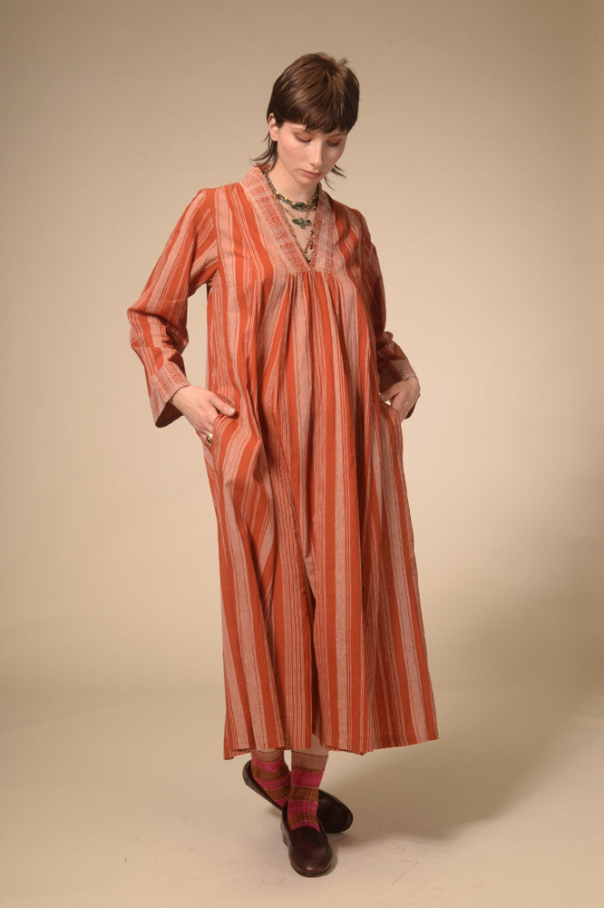 Robe longue rayée terracotta Jil