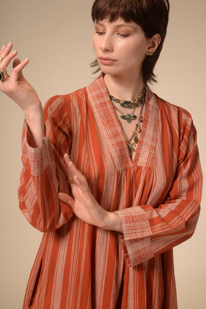 Jil terracotta striped long dress