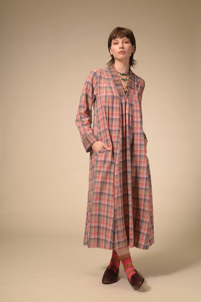 Jil red tartan long dress
