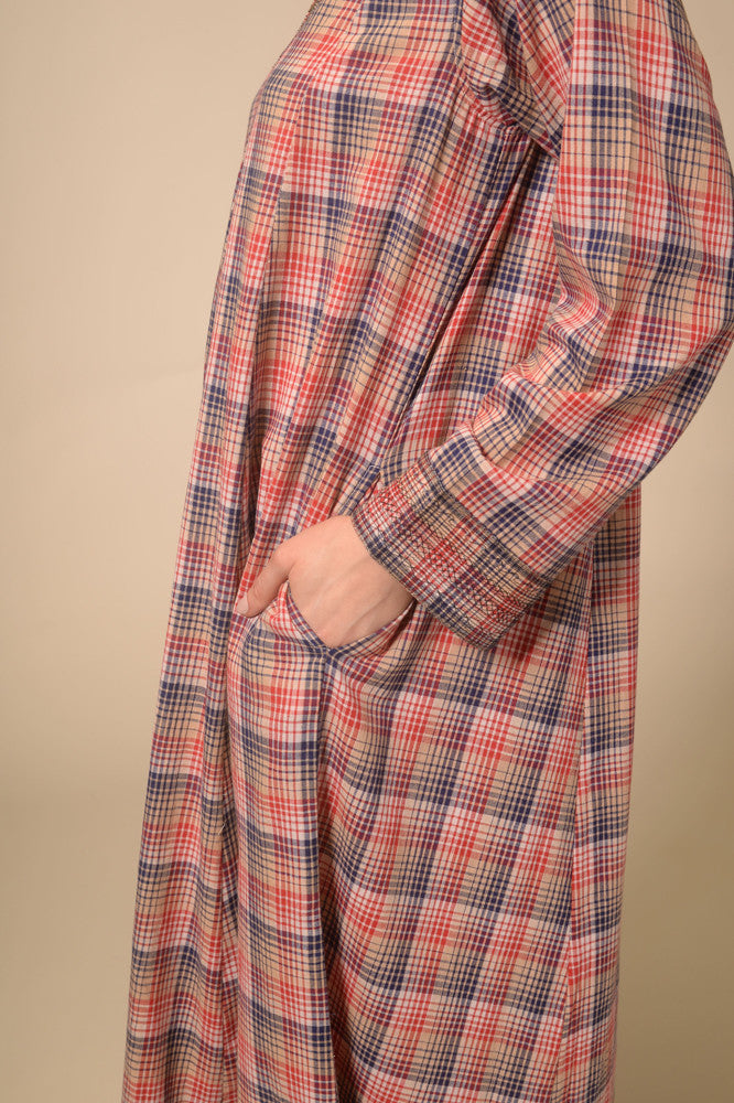 Jil red tartan long dress