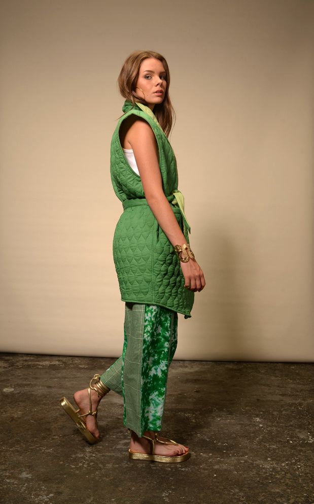 Nilai green quilted sleeveless kimono
