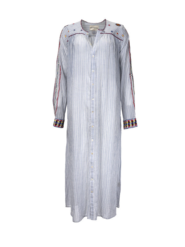 Robe longue bleue brodée Mexican