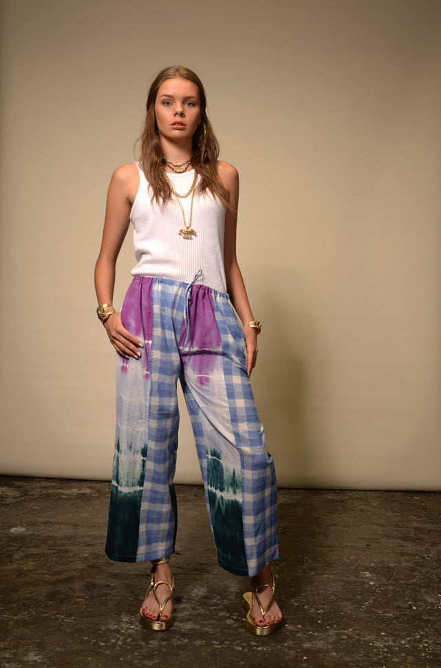 Pantalon check bleu Tie and Dye