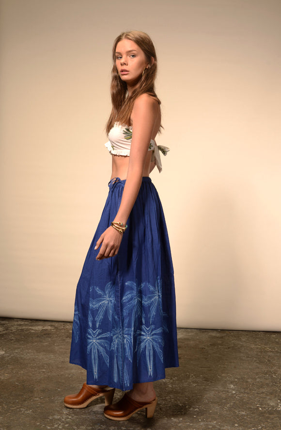 Palm blue tie and dye long skirt