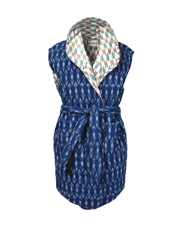 Ikat indigo reversible sleeveless kimono