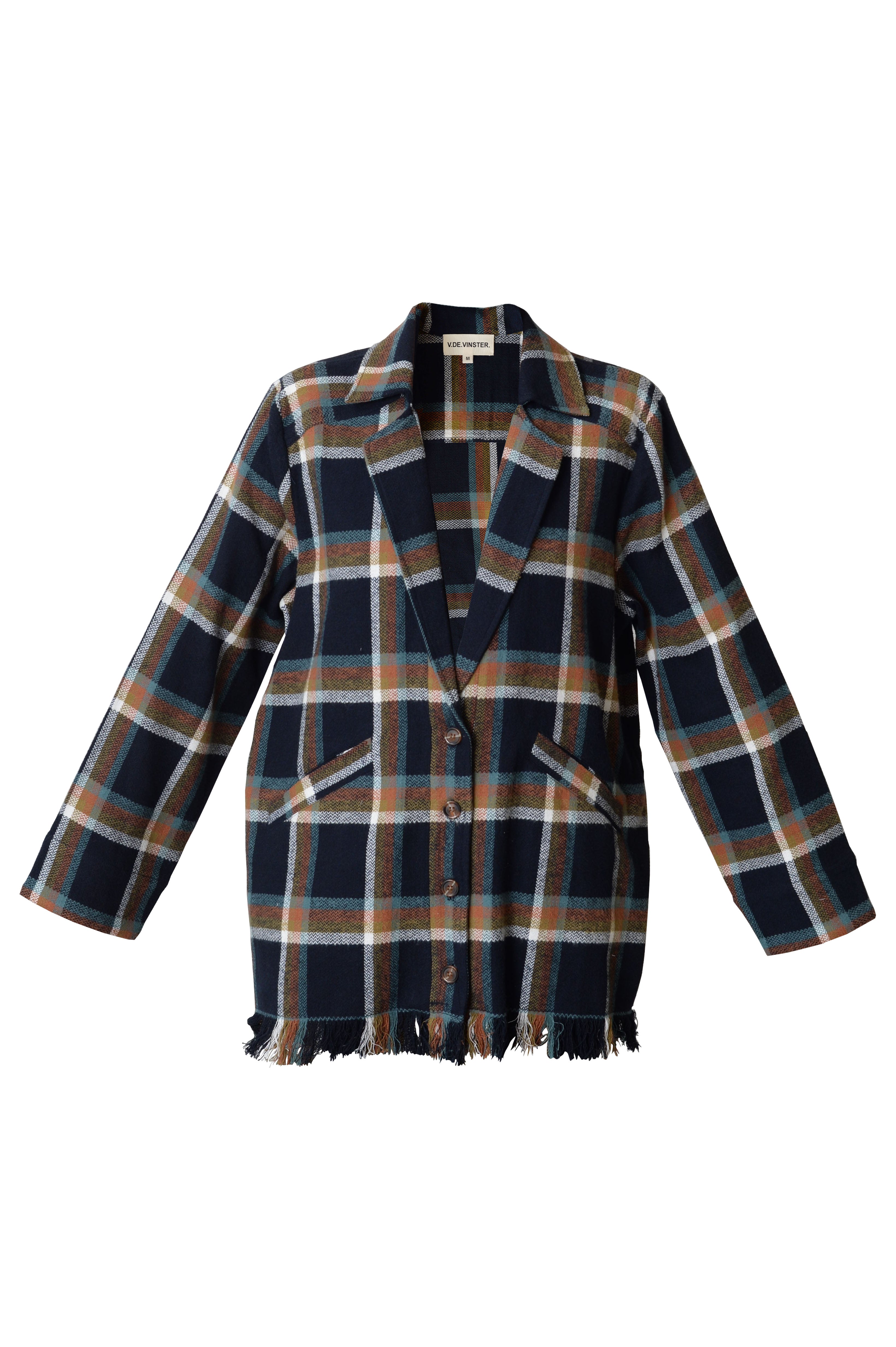 Fringed black tartan overshirt