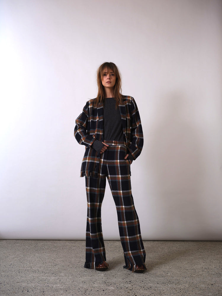 Black Fringed Tartan Trousers