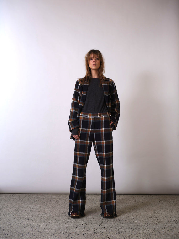 Black Fringed Tartan Trousers