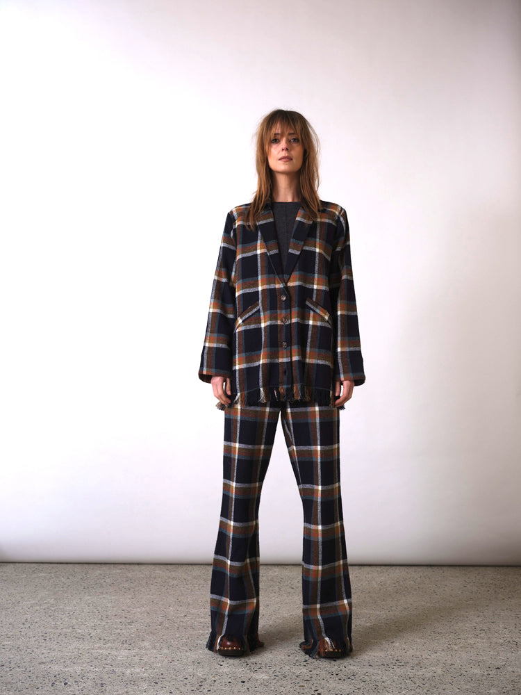 Black Fringed Tartan Trousers