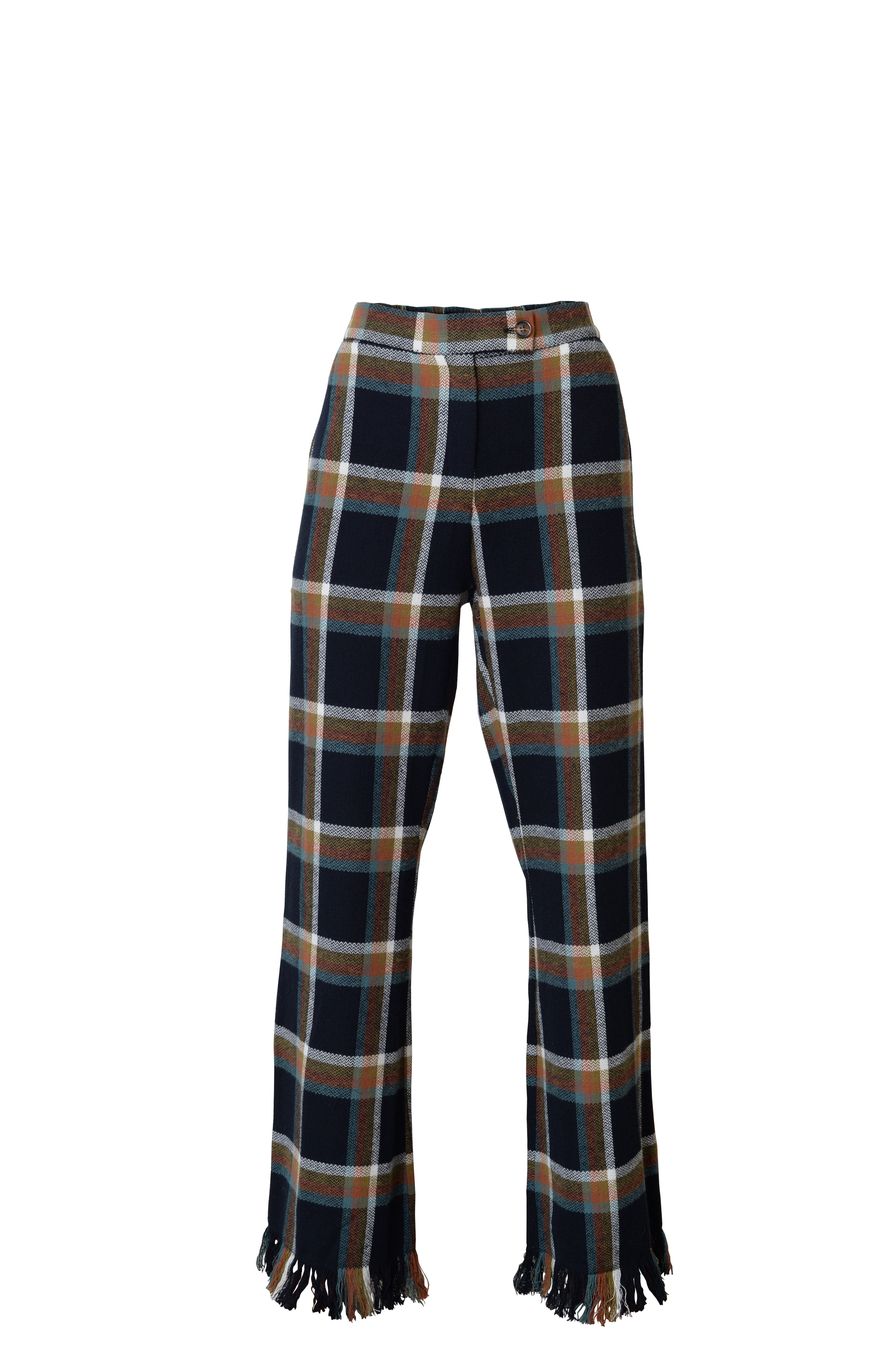 Black Fringed Tartan Trousers