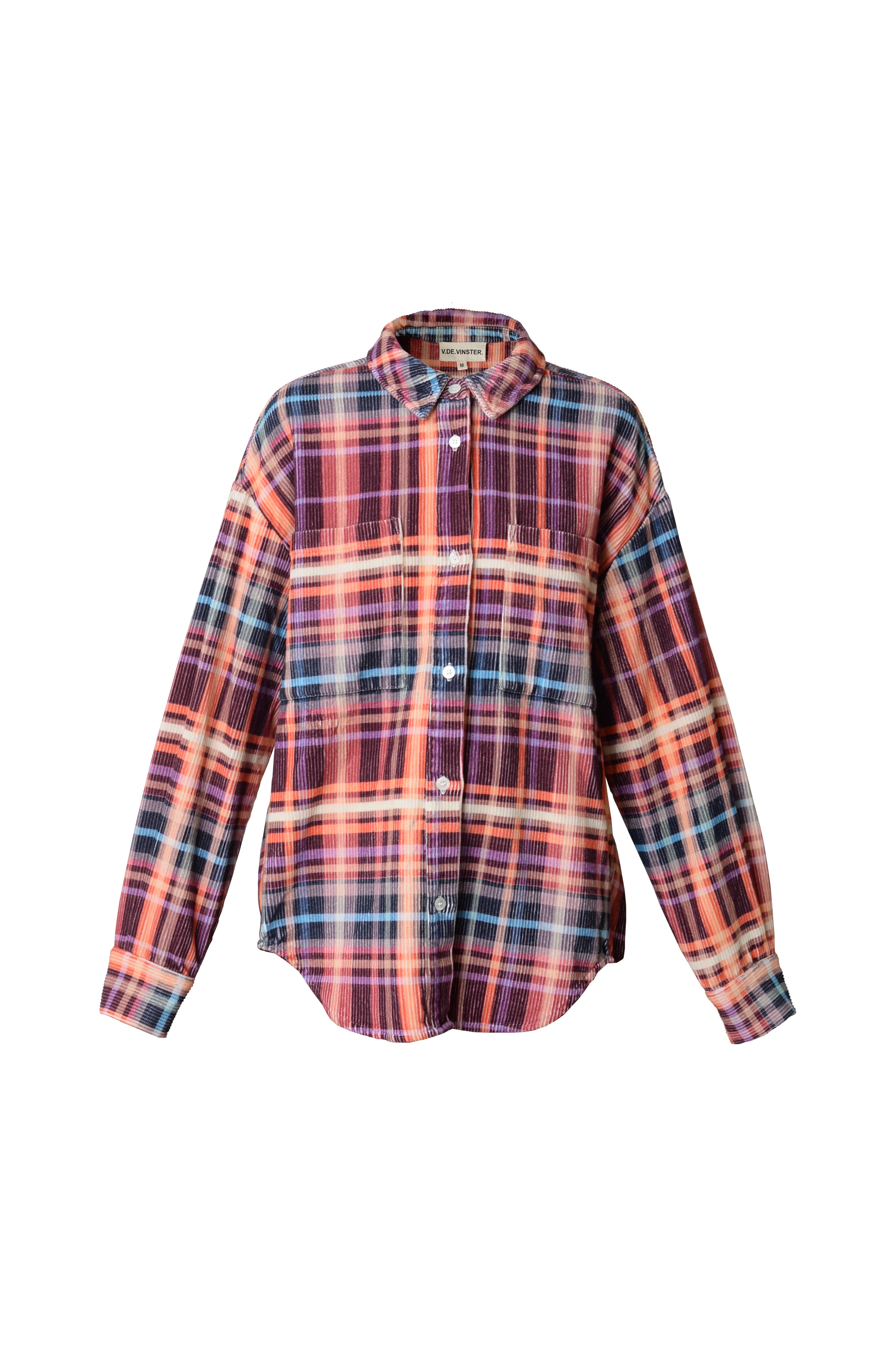 Sur-chemise en tartan velours côtelé rose Corduroy