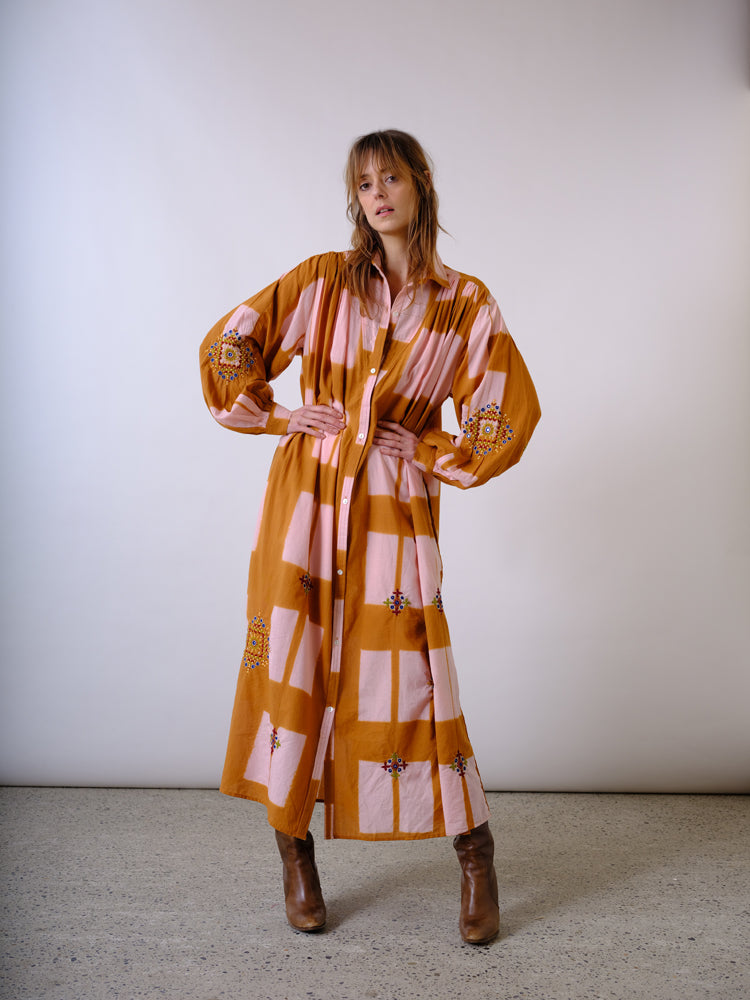 Palm cream and curry tie and dye dress