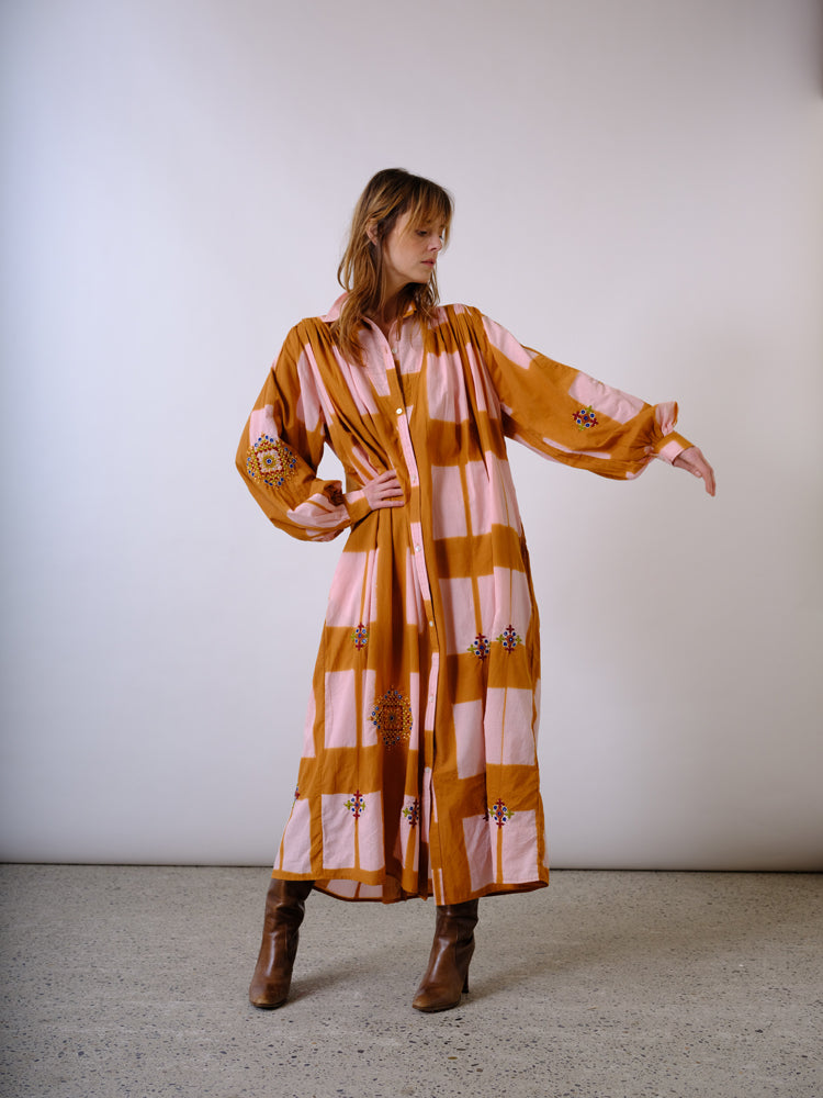 Palm cream and curry tie and dye dress