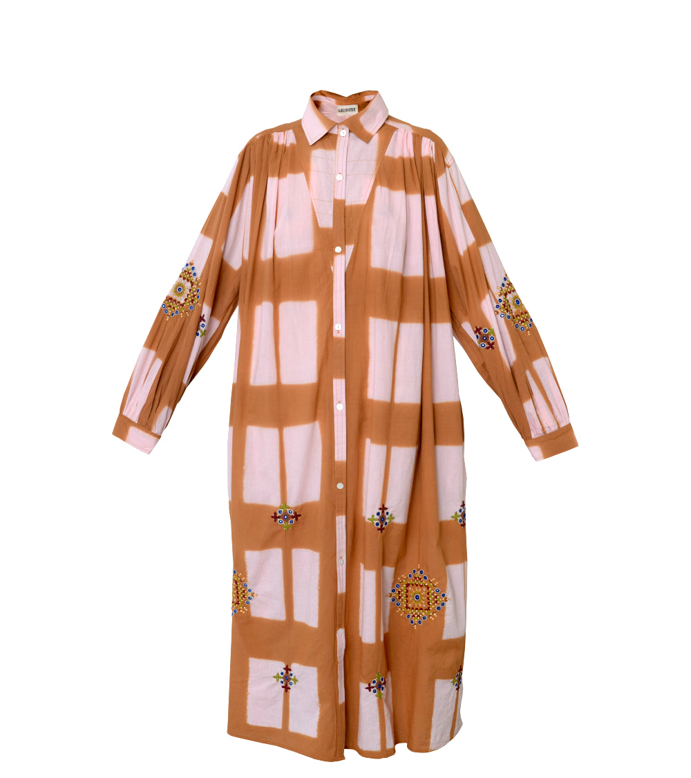 Palm cream and curry tie and dye dress