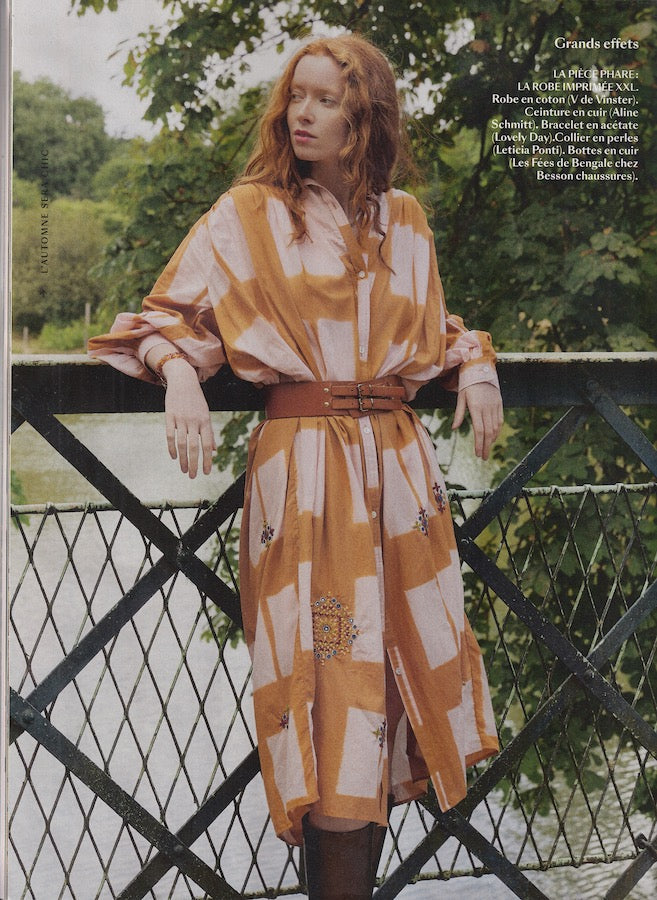 Palm cream and curry tie and dye dress