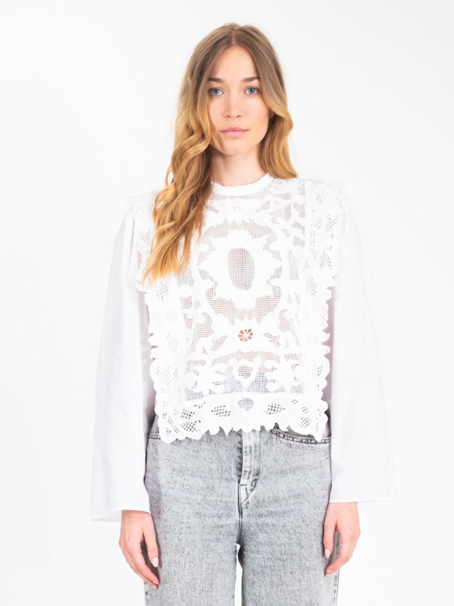 Heart white lace blouse