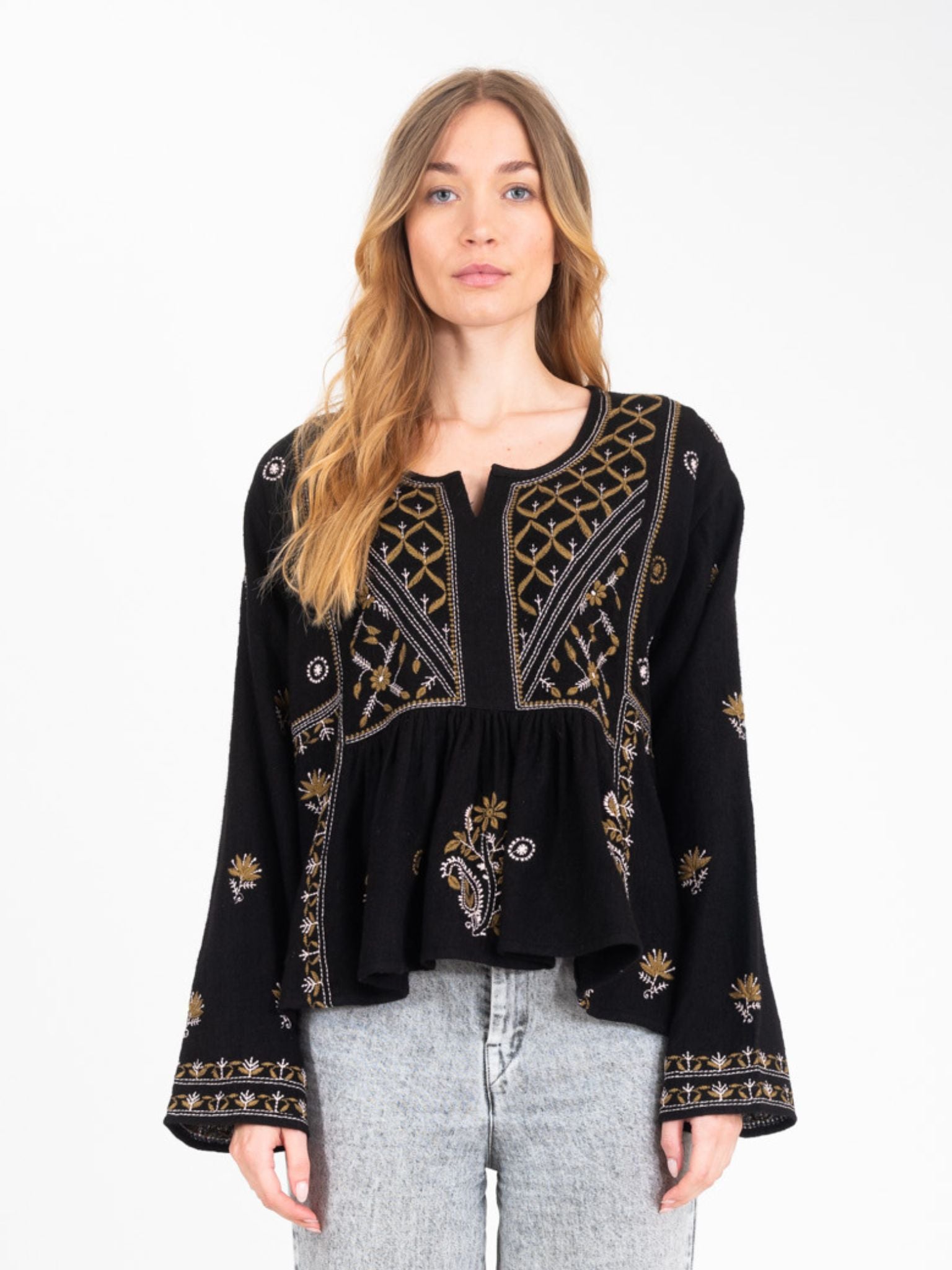 HIPPY embroidered black blouse