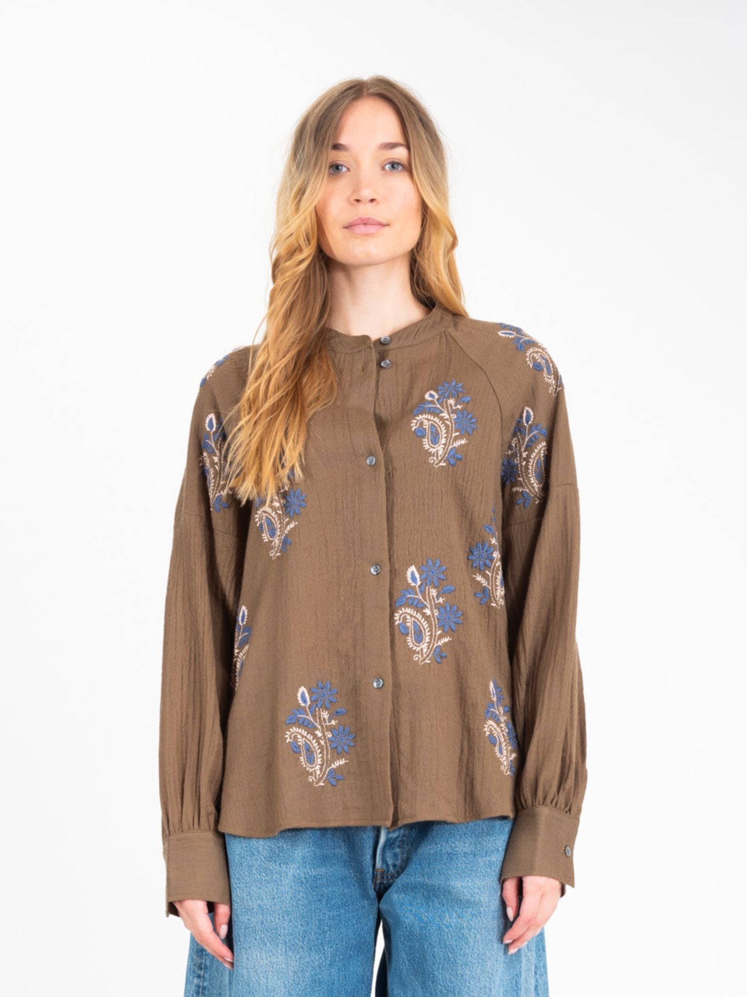 HIPPY embroidered khaki shirt