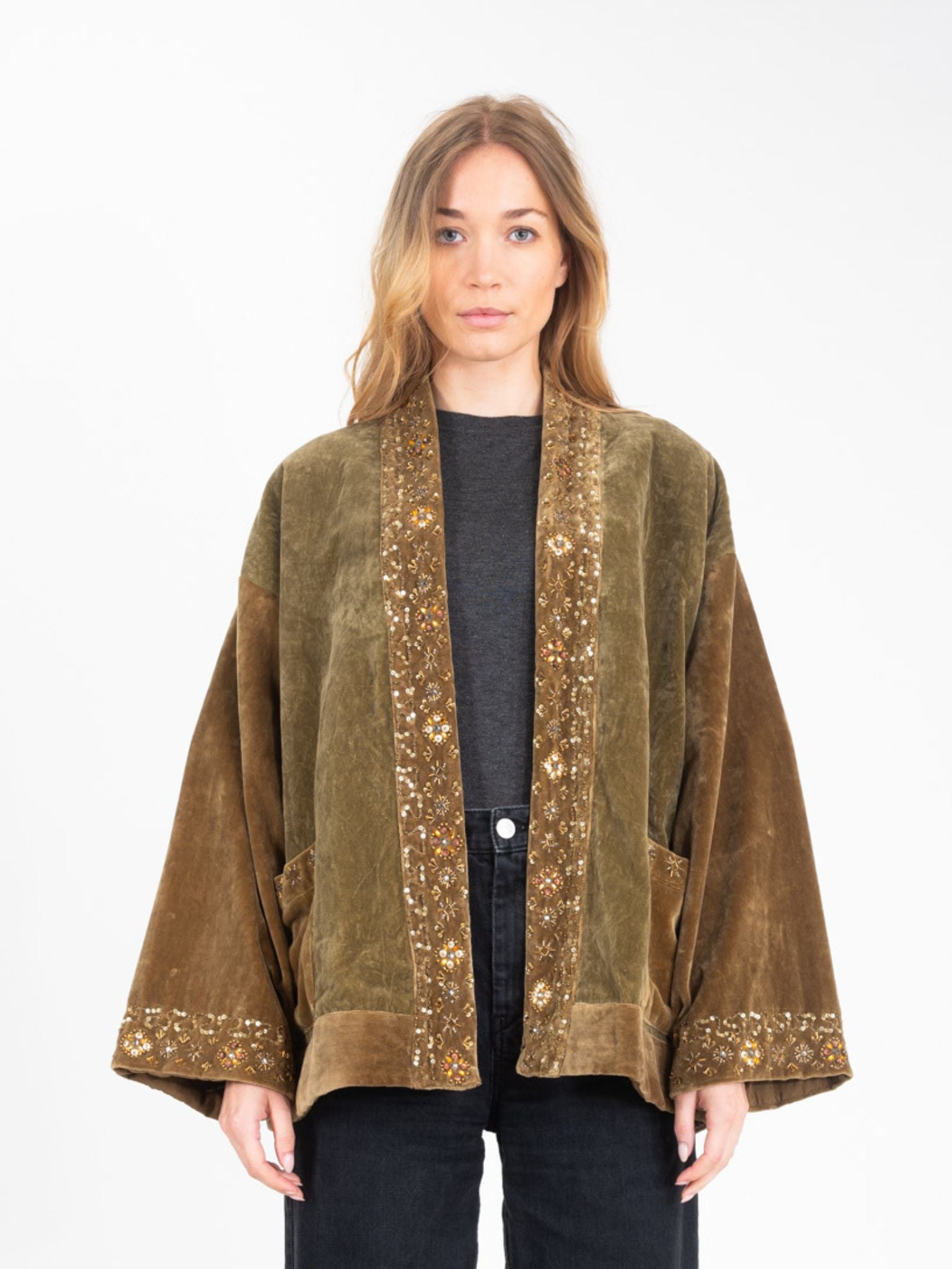 Proud beaded khaki velvet jacket