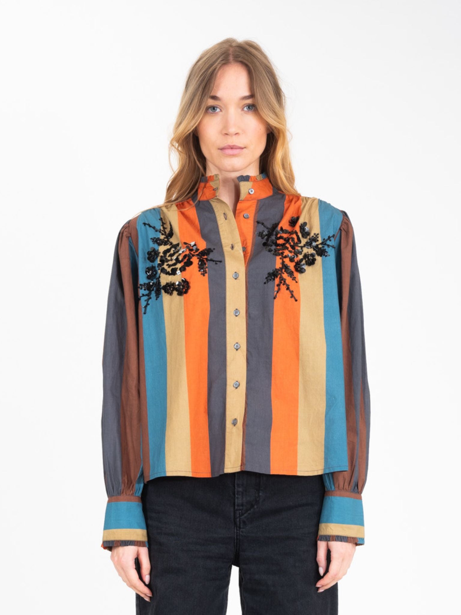 HAPPY Orange Striped Beaded Shirt