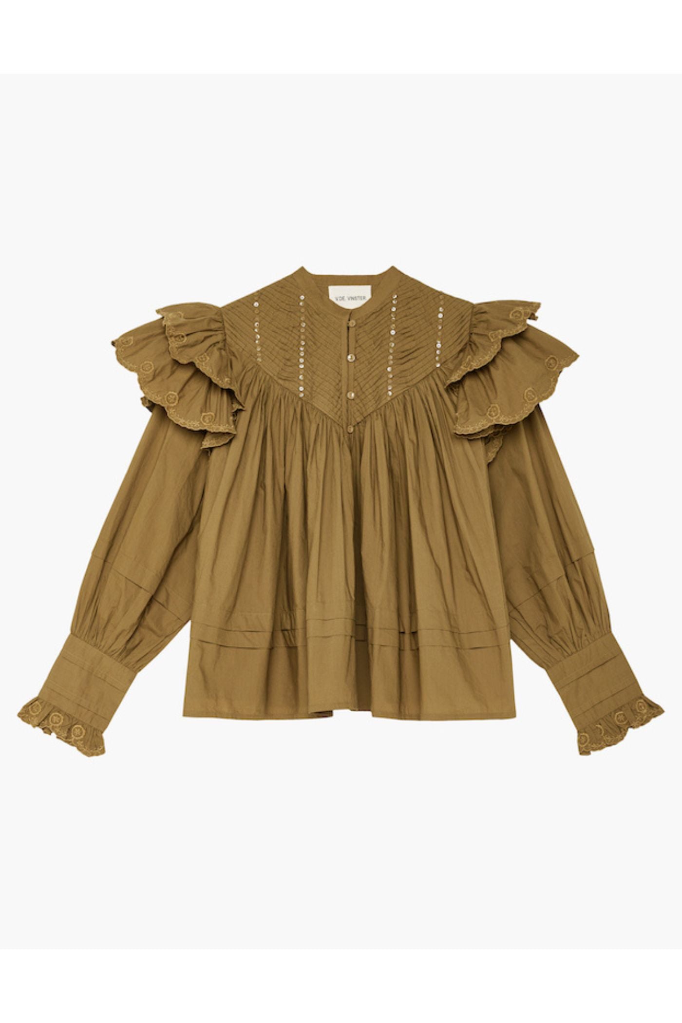 Chloé bohemian khaki ruffled blouse