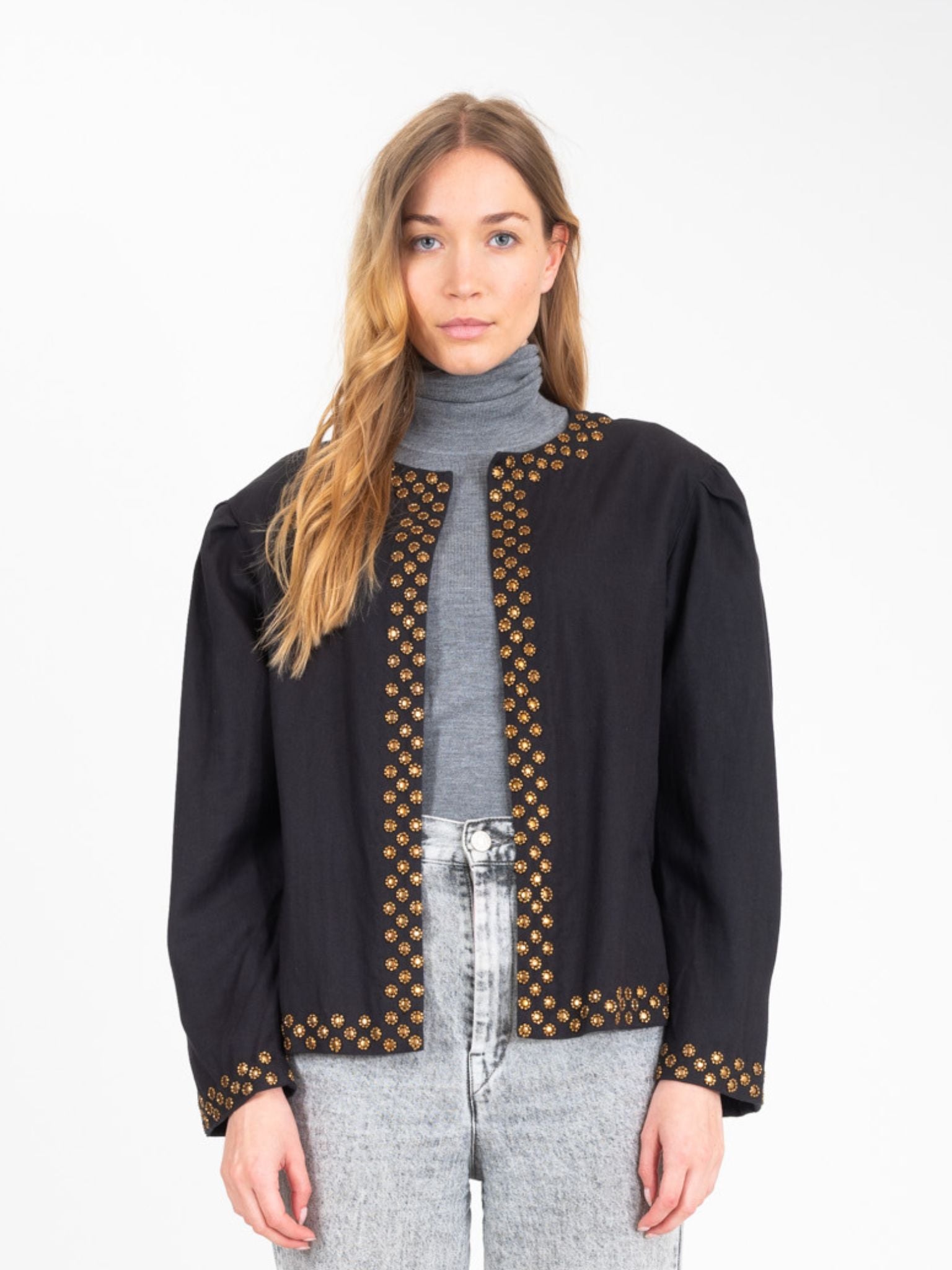 Black jacket decorated with gold sequins Bling