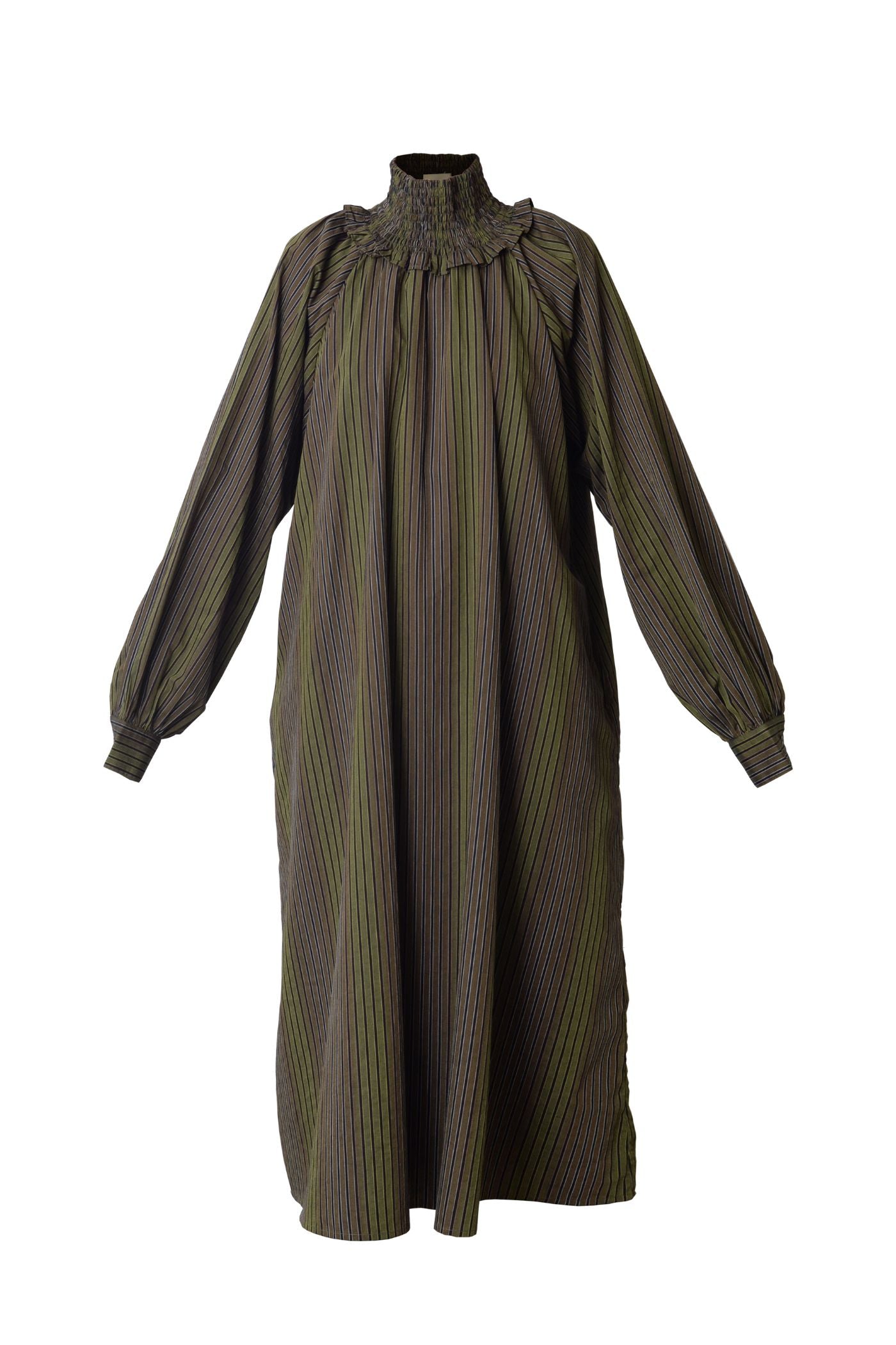 Billie Khaki Striped Mock Neck Dress